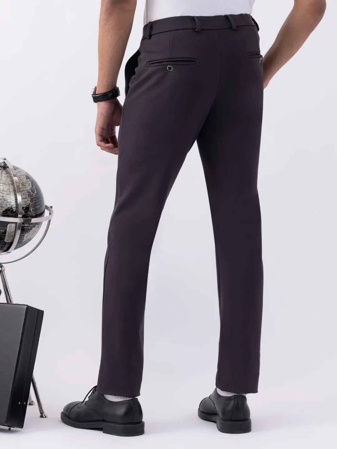 Dark Grey Plain Bi-Stretch Trousers