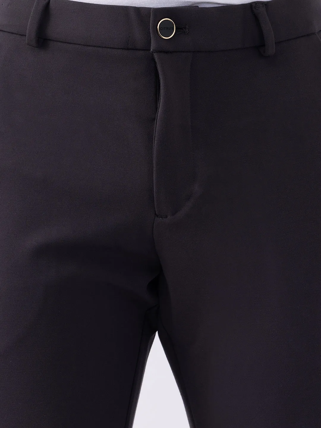 Dark Grey Plain Bi-Stretch Trousers