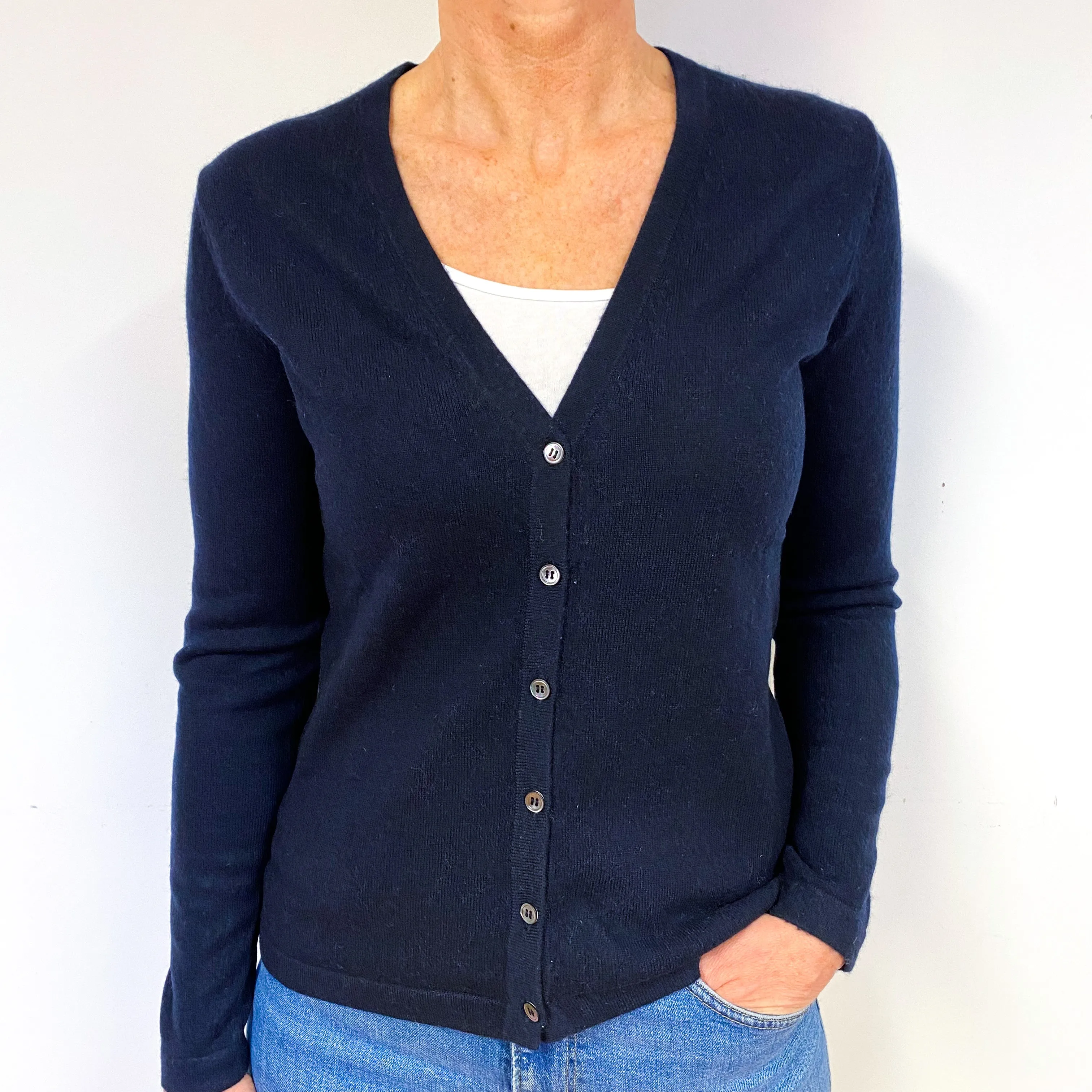 Darkest Navy Cashmere V-Neck Cardigan Medium