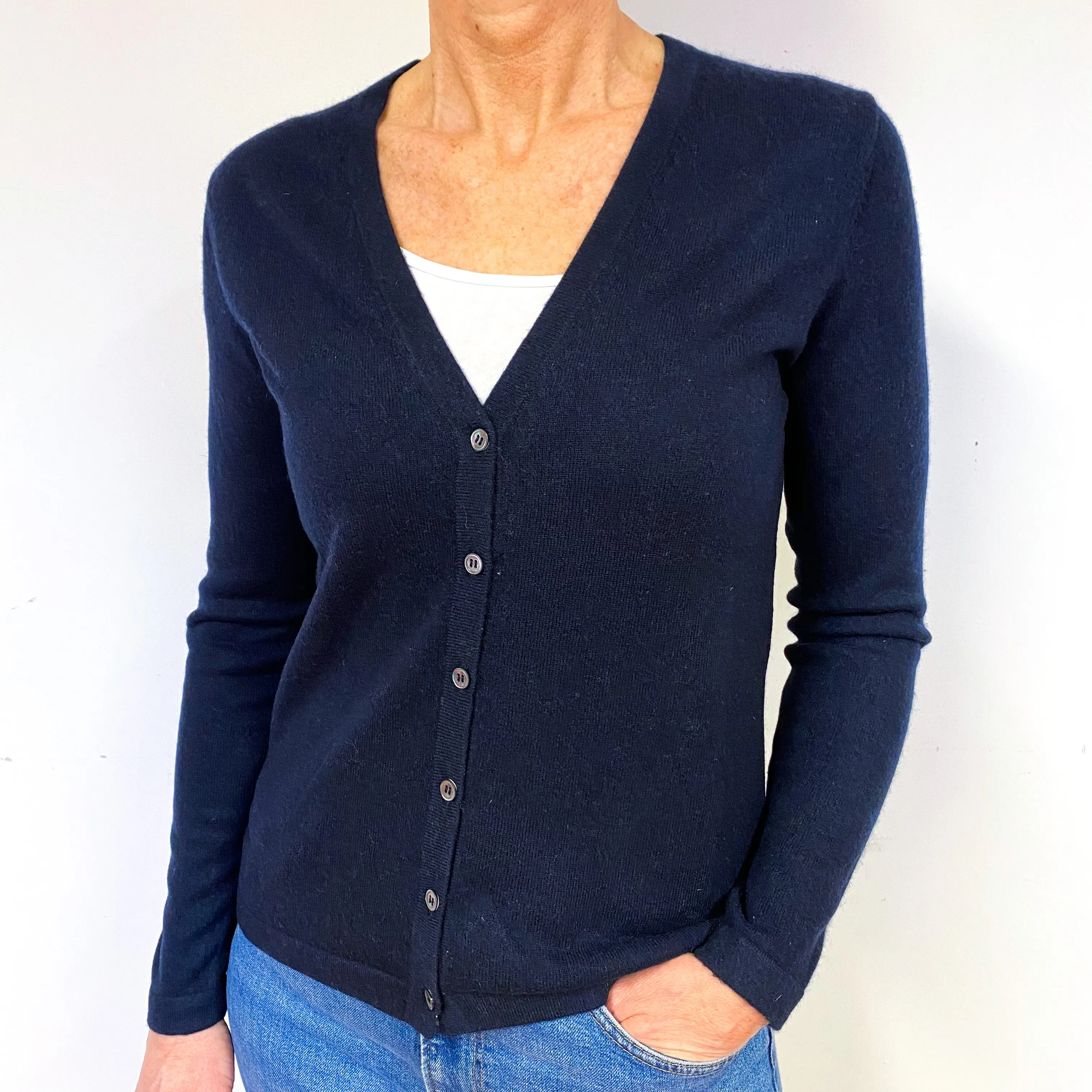 Darkest Navy Cashmere V-Neck Cardigan Medium