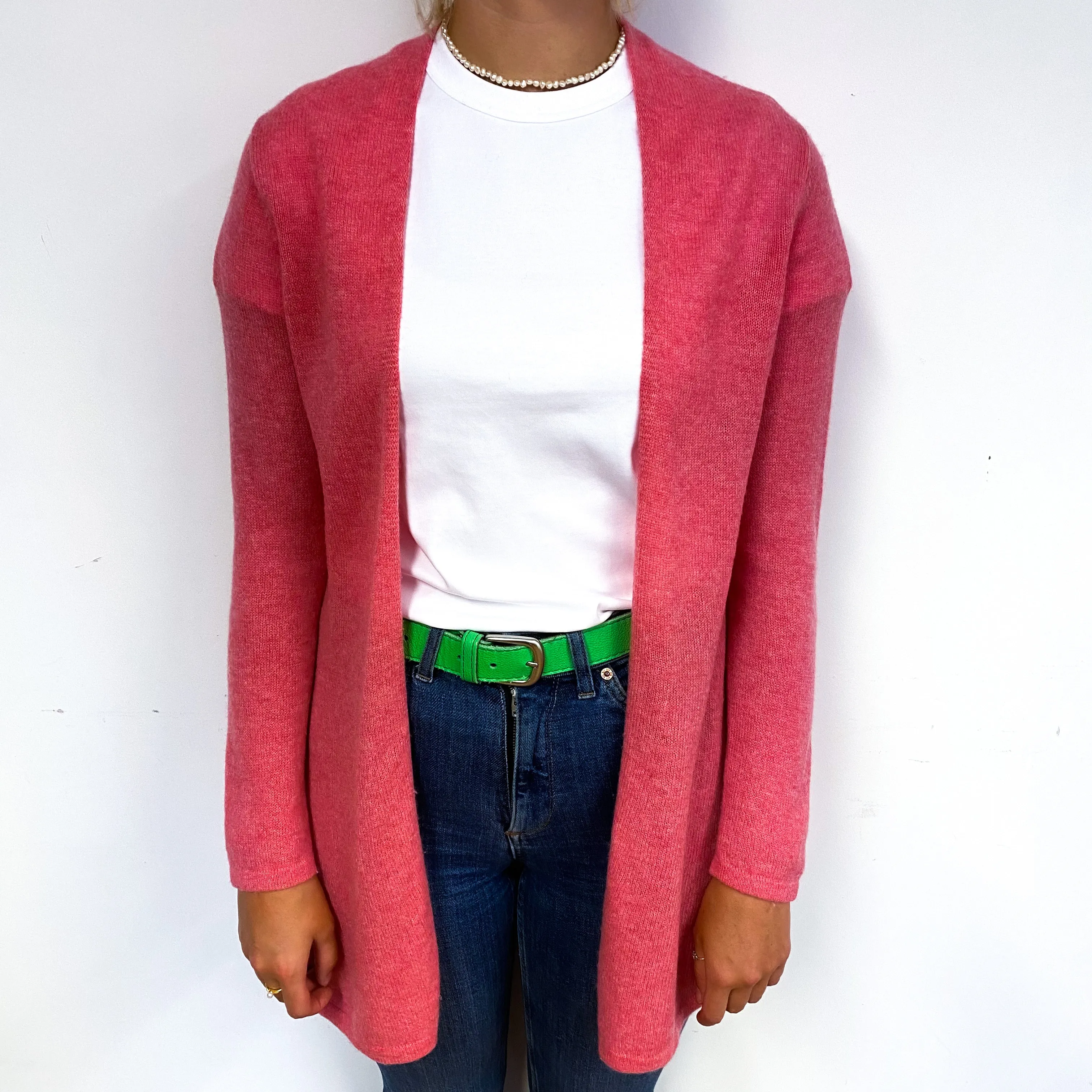 Deep Coral Pink Cashmere Edge to Edge Cardigan Small