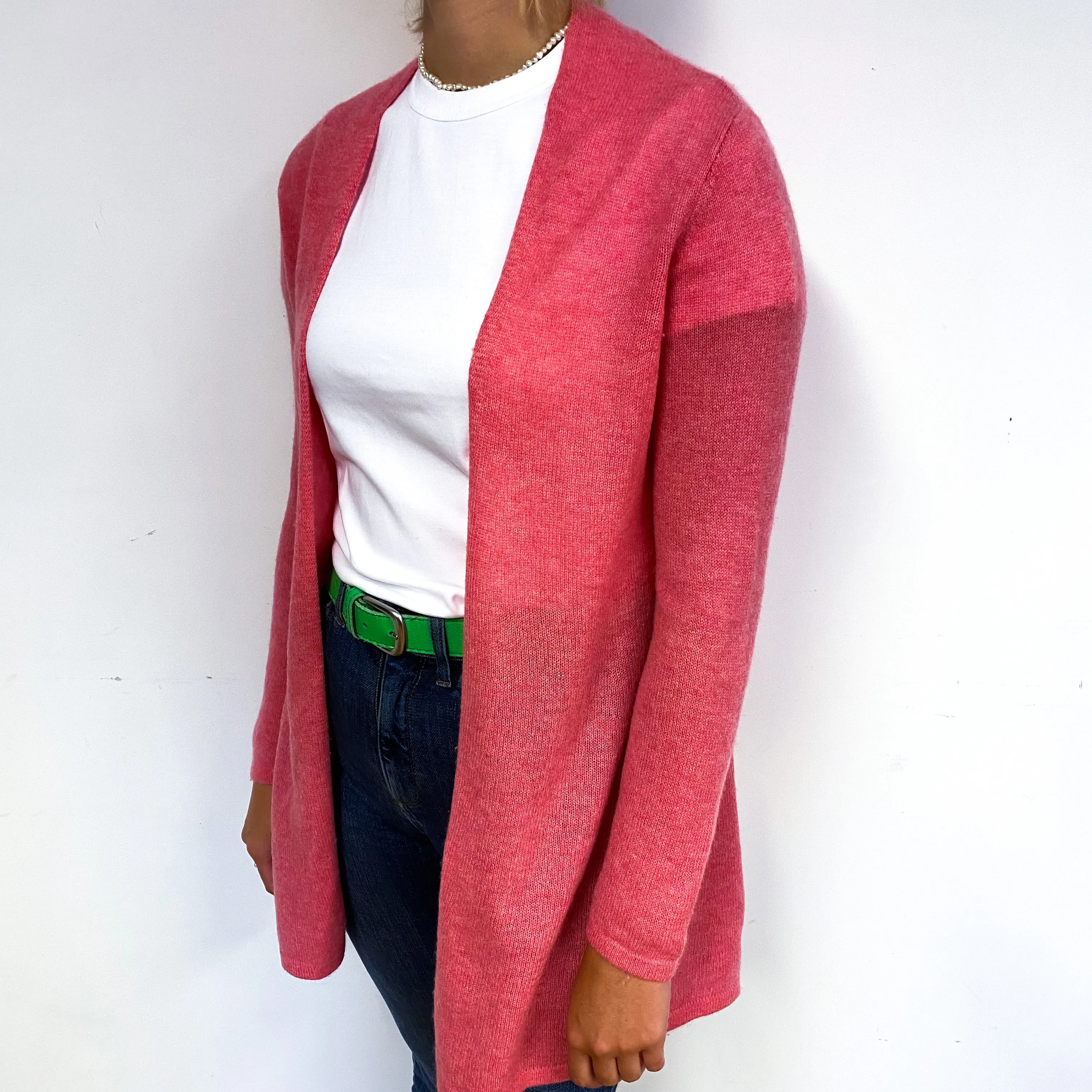 Deep Coral Pink Cashmere Edge to Edge Cardigan Small