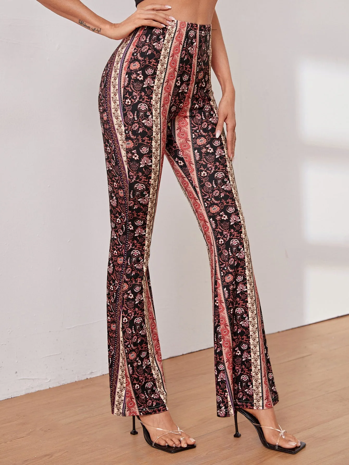 Elegant Floral High Waist Long Women Pants