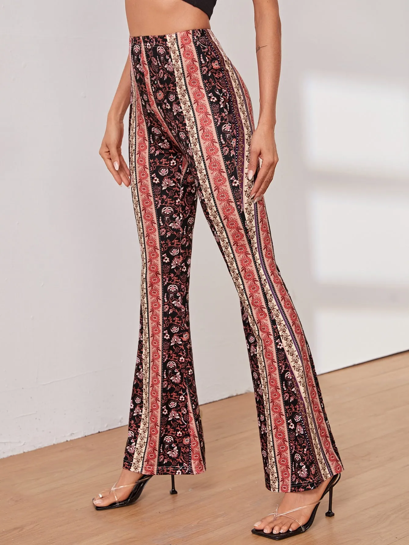 Elegant Floral High Waist Long Women Pants