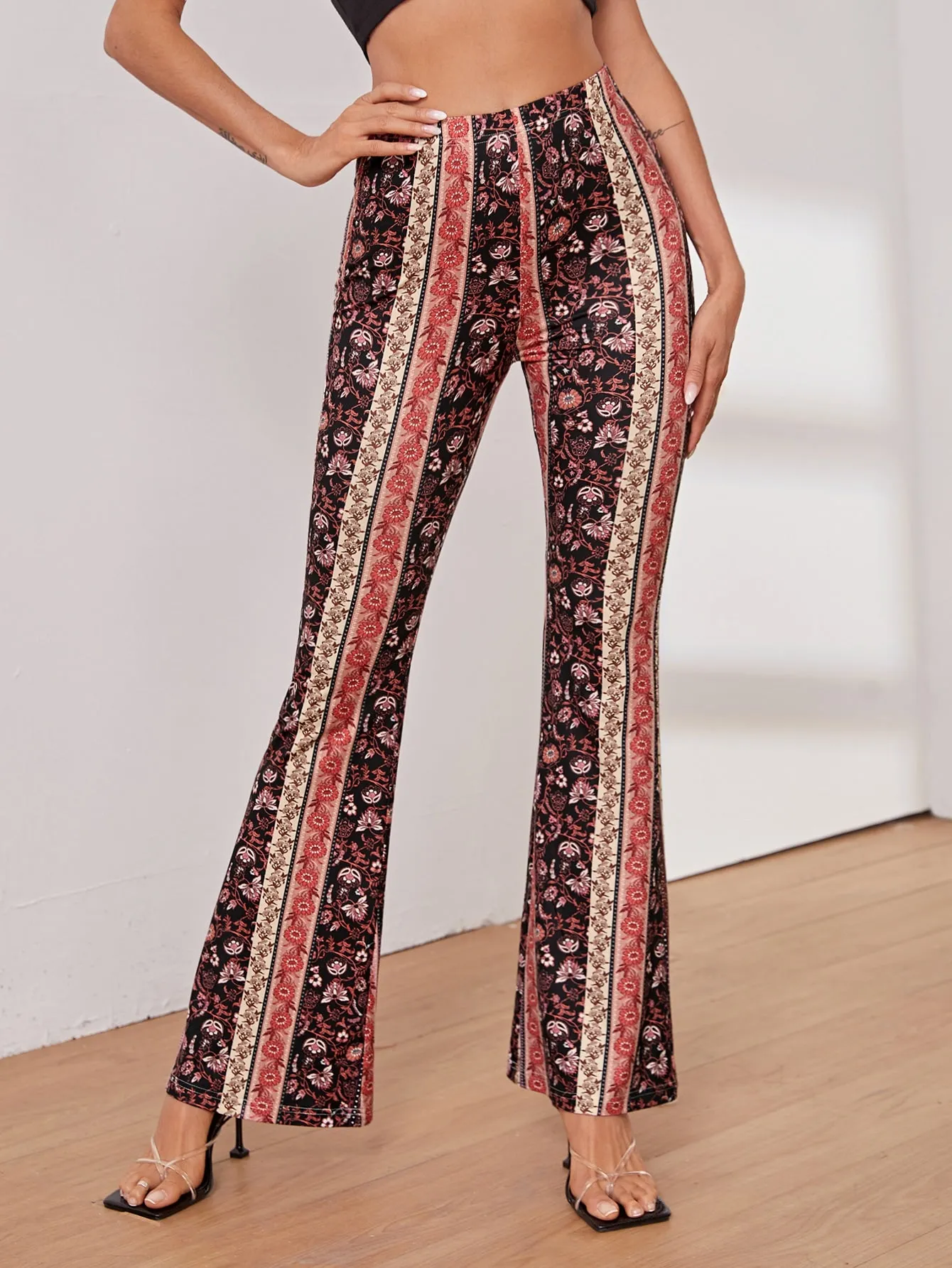 Elegant Floral High Waist Long Women Pants