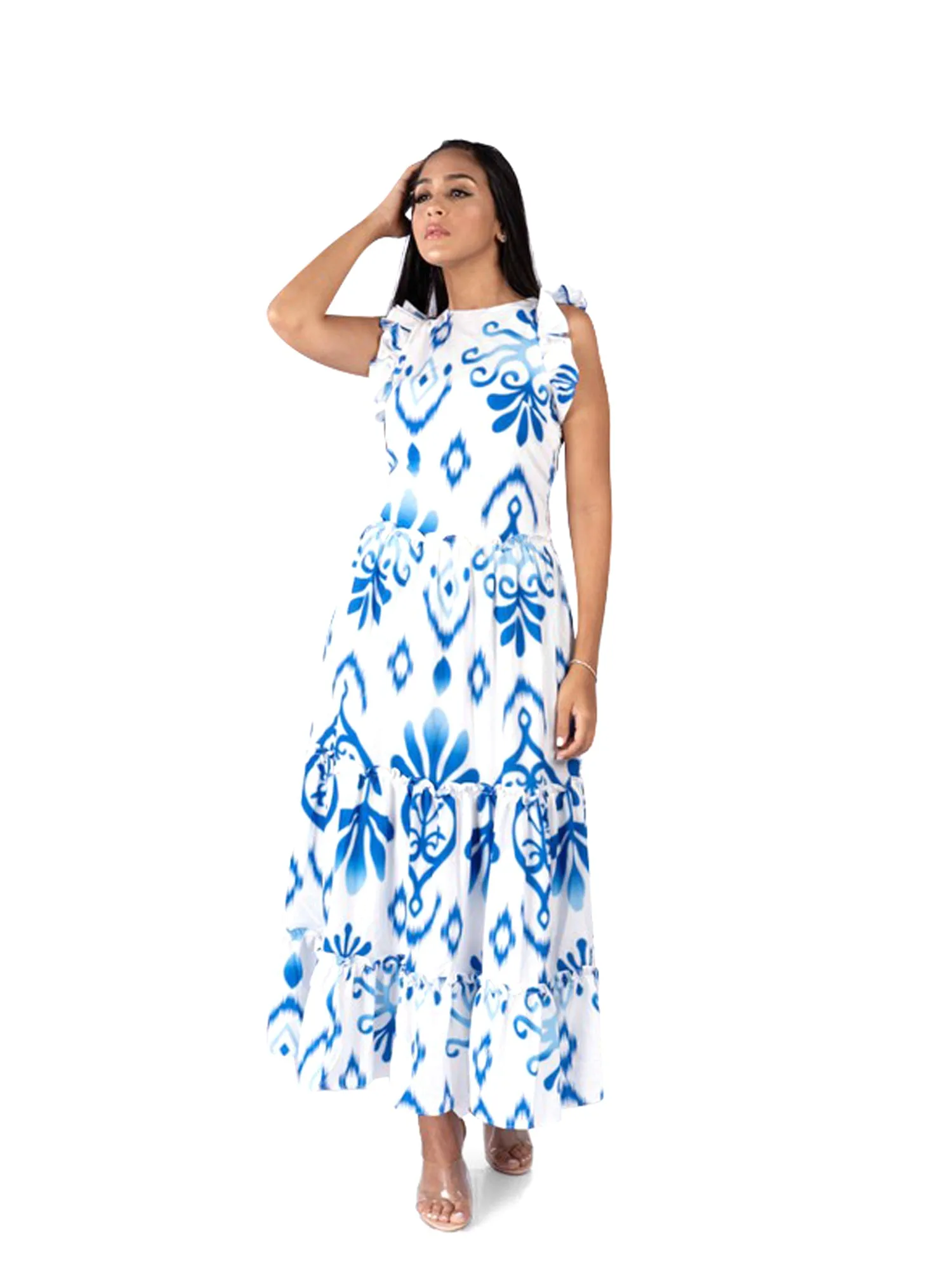 Eterna Abstract Print Sleeveless Maxi Dress