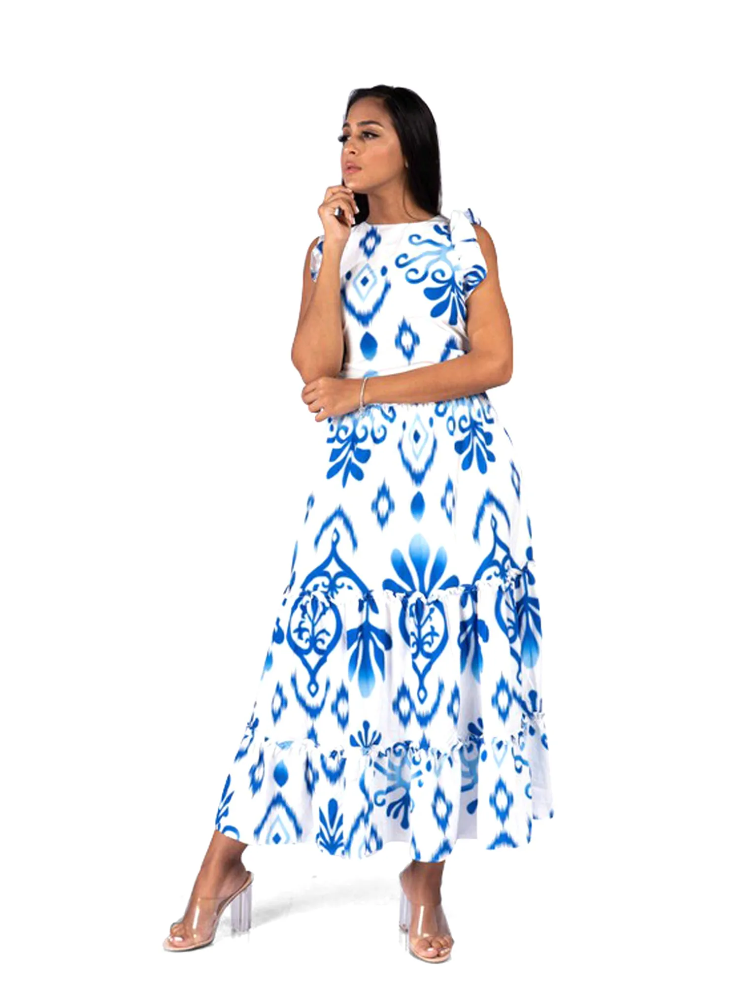 Eterna Abstract Print Sleeveless Maxi Dress