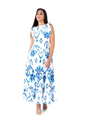 Eterna Abstract Print Sleeveless Maxi Dress