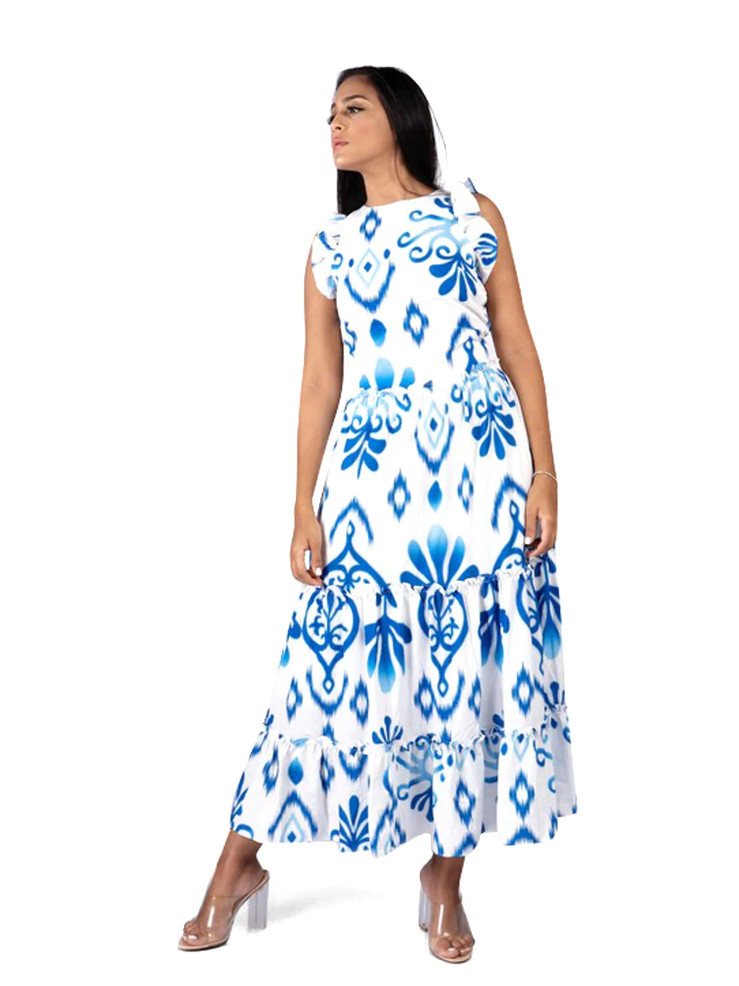 Eterna Abstract Print Sleeveless Maxi Dress