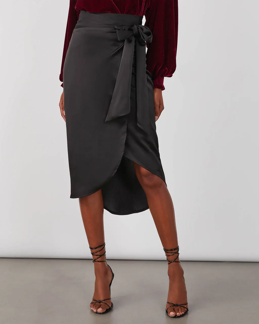 Evita Satin Wrap Midi Skirt