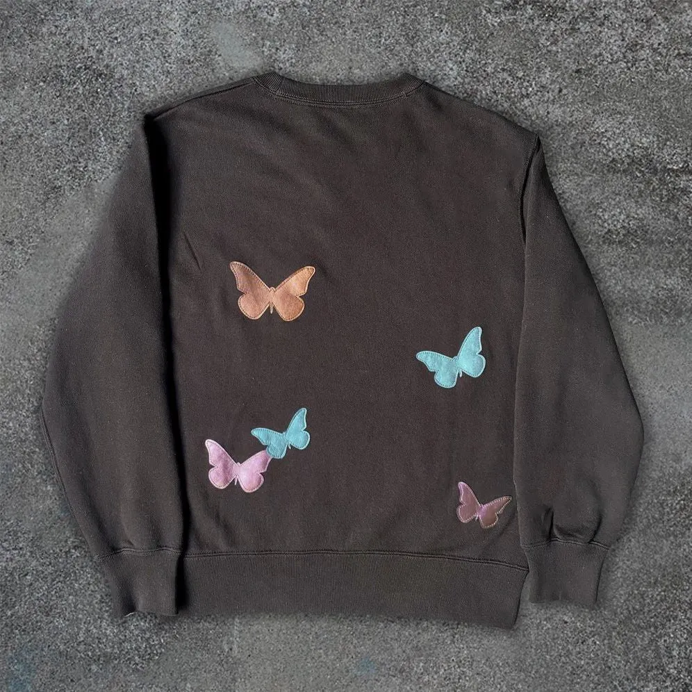 Fashion Butterfly Print Round Neck Long Sleeve Sweatshirt