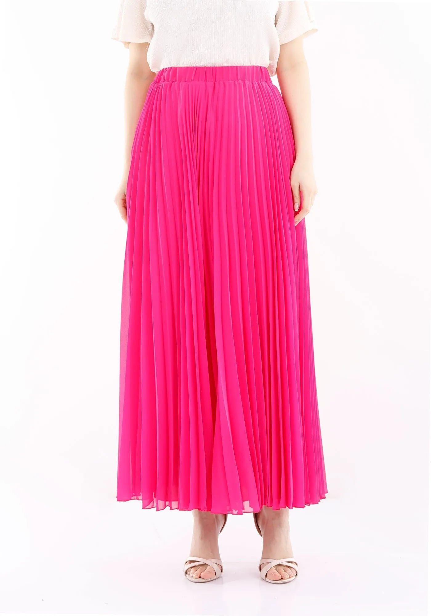 Fuchsia Chiffon Pleated Maxi Skirt