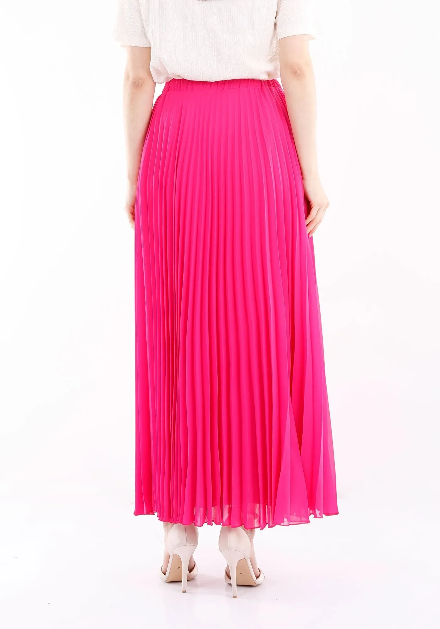 Fuchsia Chiffon Pleated Maxi Skirt