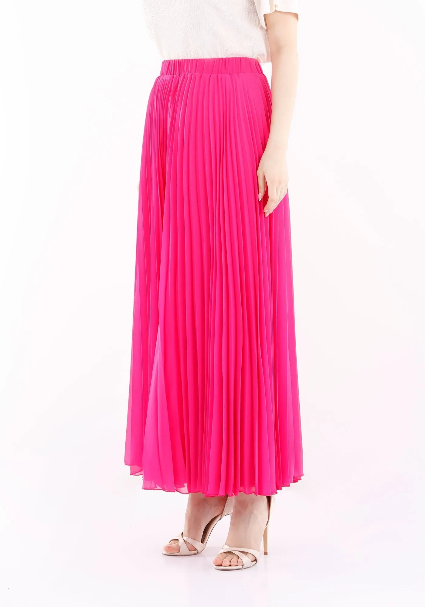 Fuchsia Chiffon Pleated Maxi Skirt