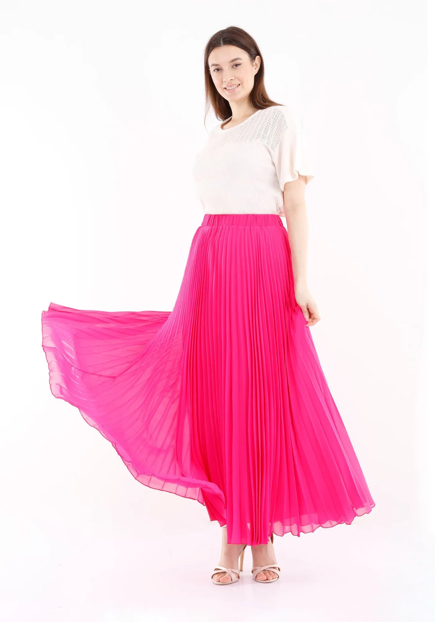 Fuchsia Chiffon Pleated Maxi Skirt