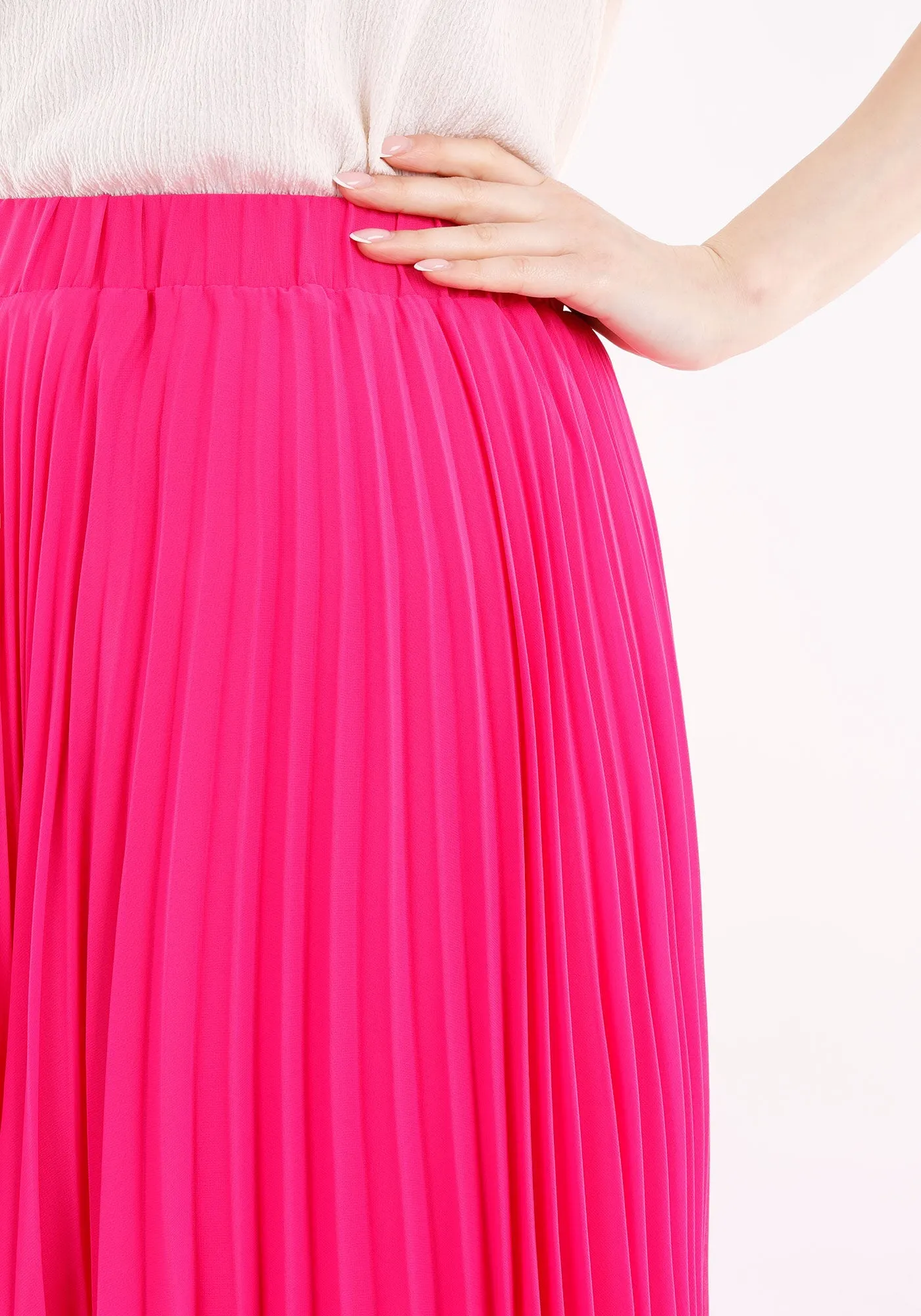 Fuchsia Chiffon Pleated Maxi Skirt