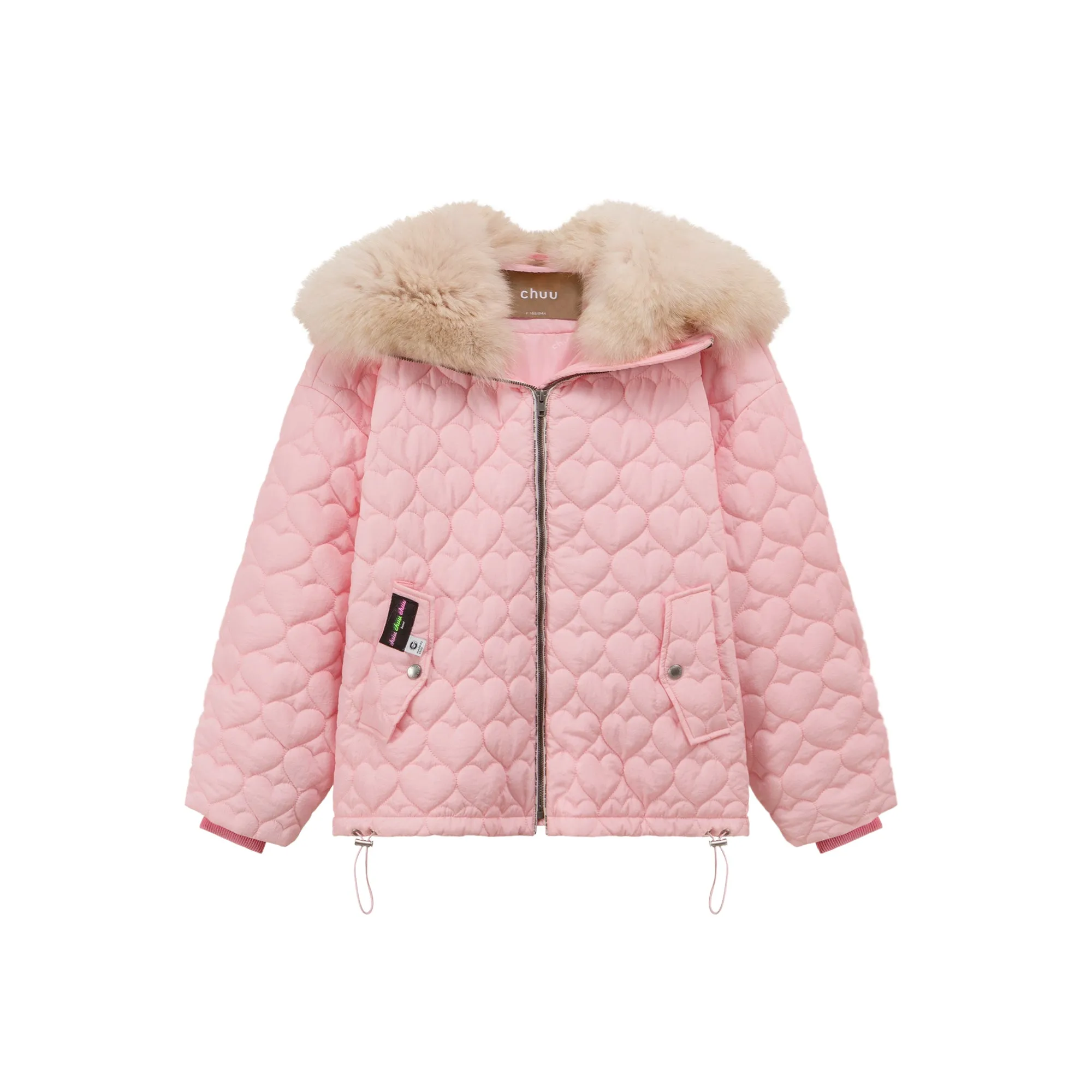 Fur Hoodie Heart Quilted Jacket