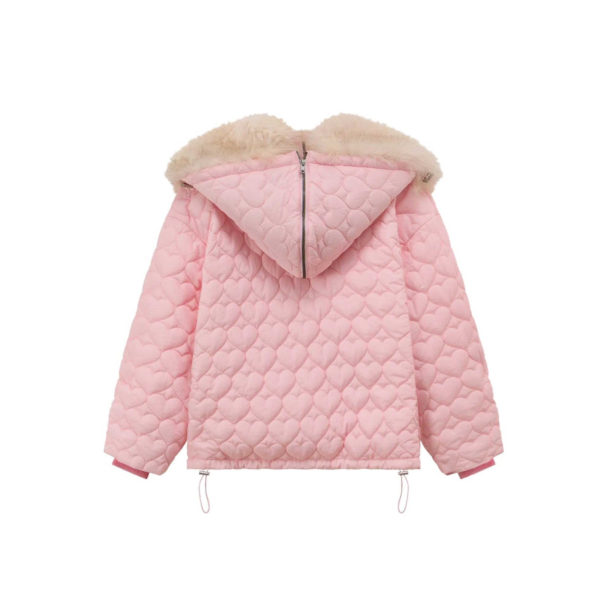 Fur Hoodie Heart Quilted Jacket