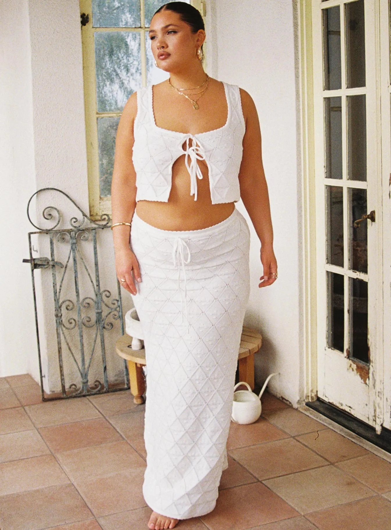 Giulia Knit Maxi Skirt White Curve