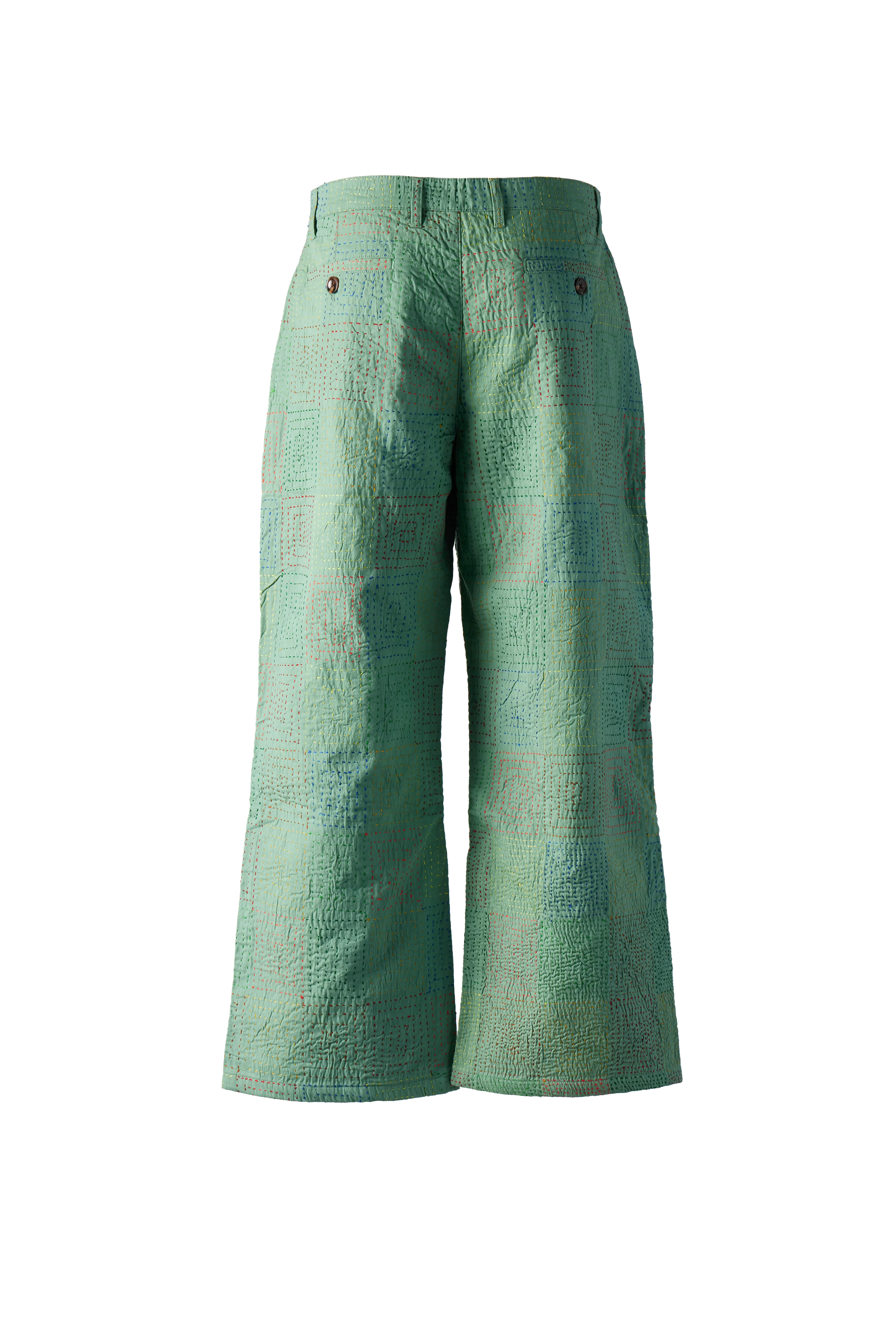 GLASS CYPRESS - Green Quilted Cotton Trousers