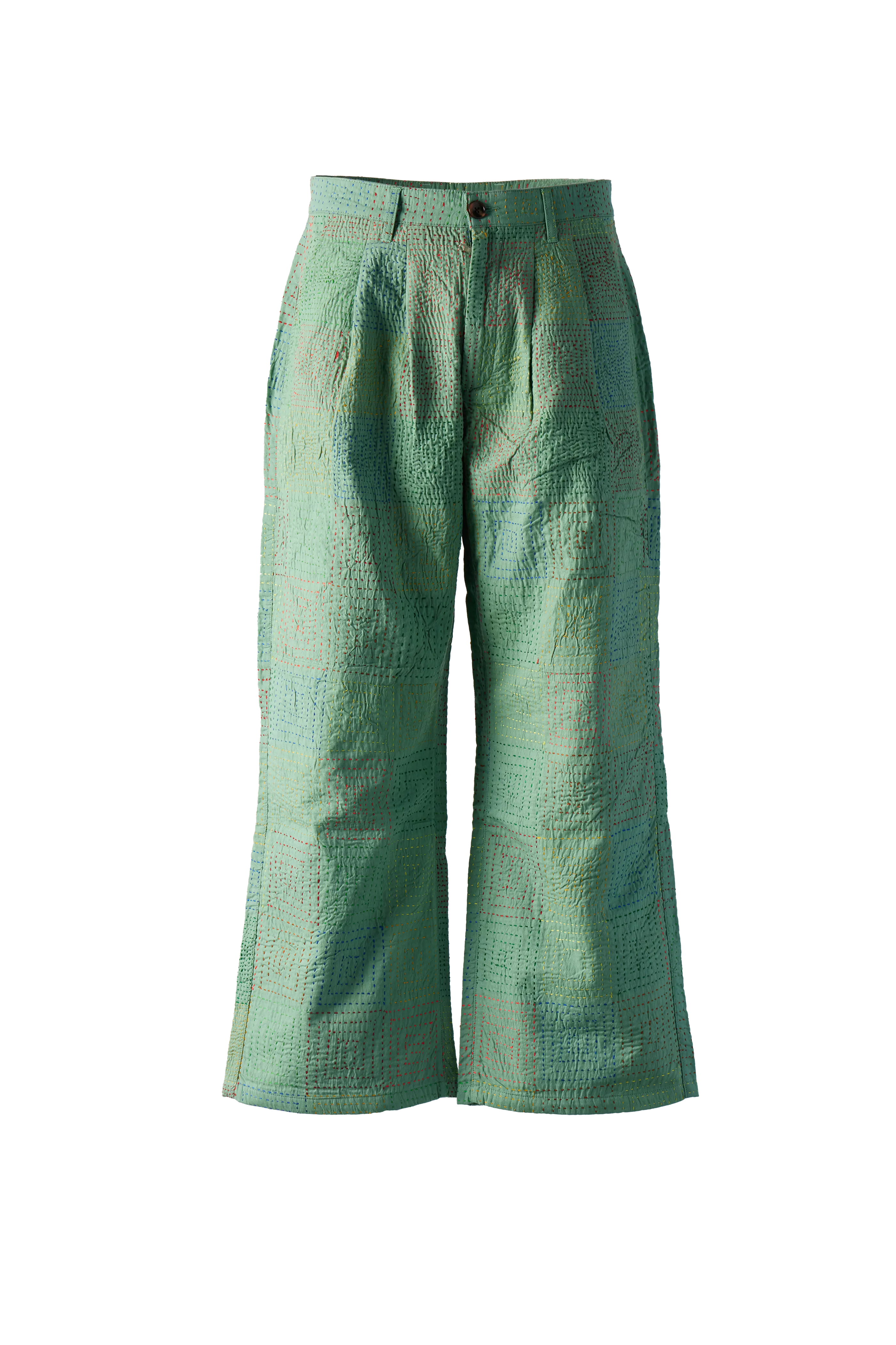 GLASS CYPRESS - Green Quilted Cotton Trousers