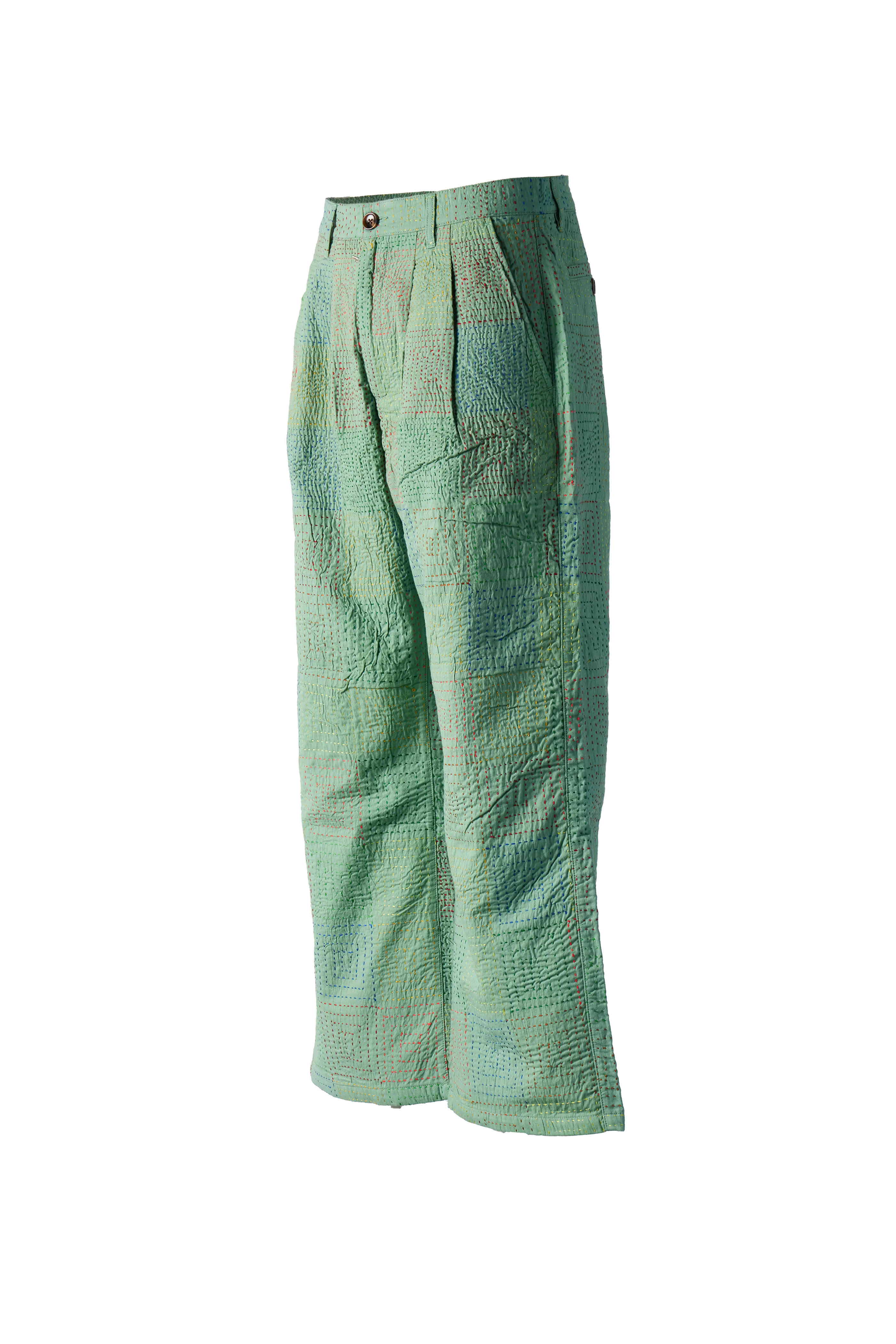 GLASS CYPRESS - Green Quilted Cotton Trousers