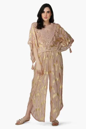 Golden Taupe Foil Printed Wrap Pants