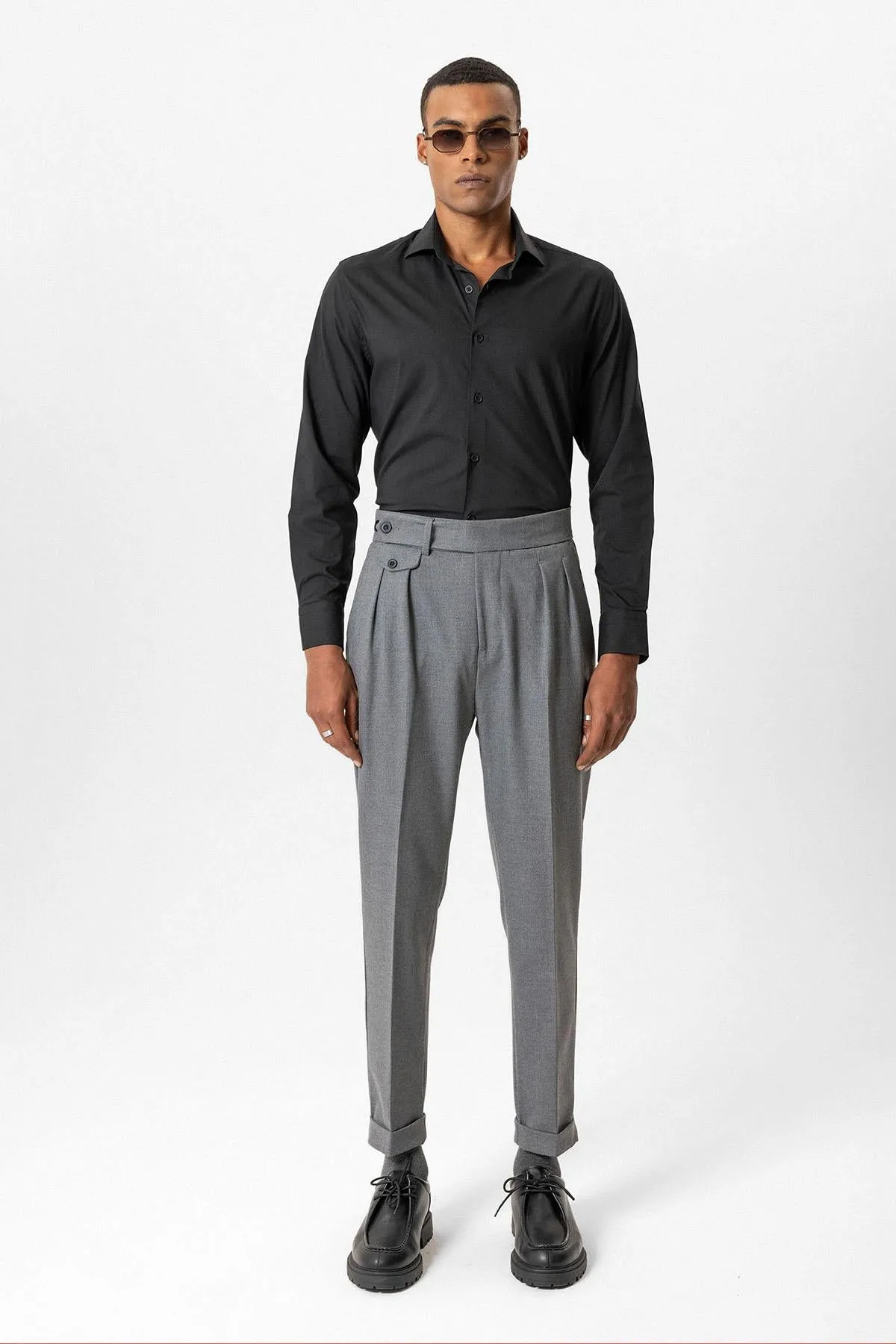 Gray High-Waisted Pleated Technical Men's Trousers - Wessi