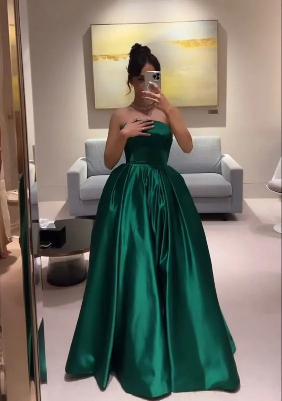 Green Strapless Long A Line Prom Dres Evening Party Dress      fg6498