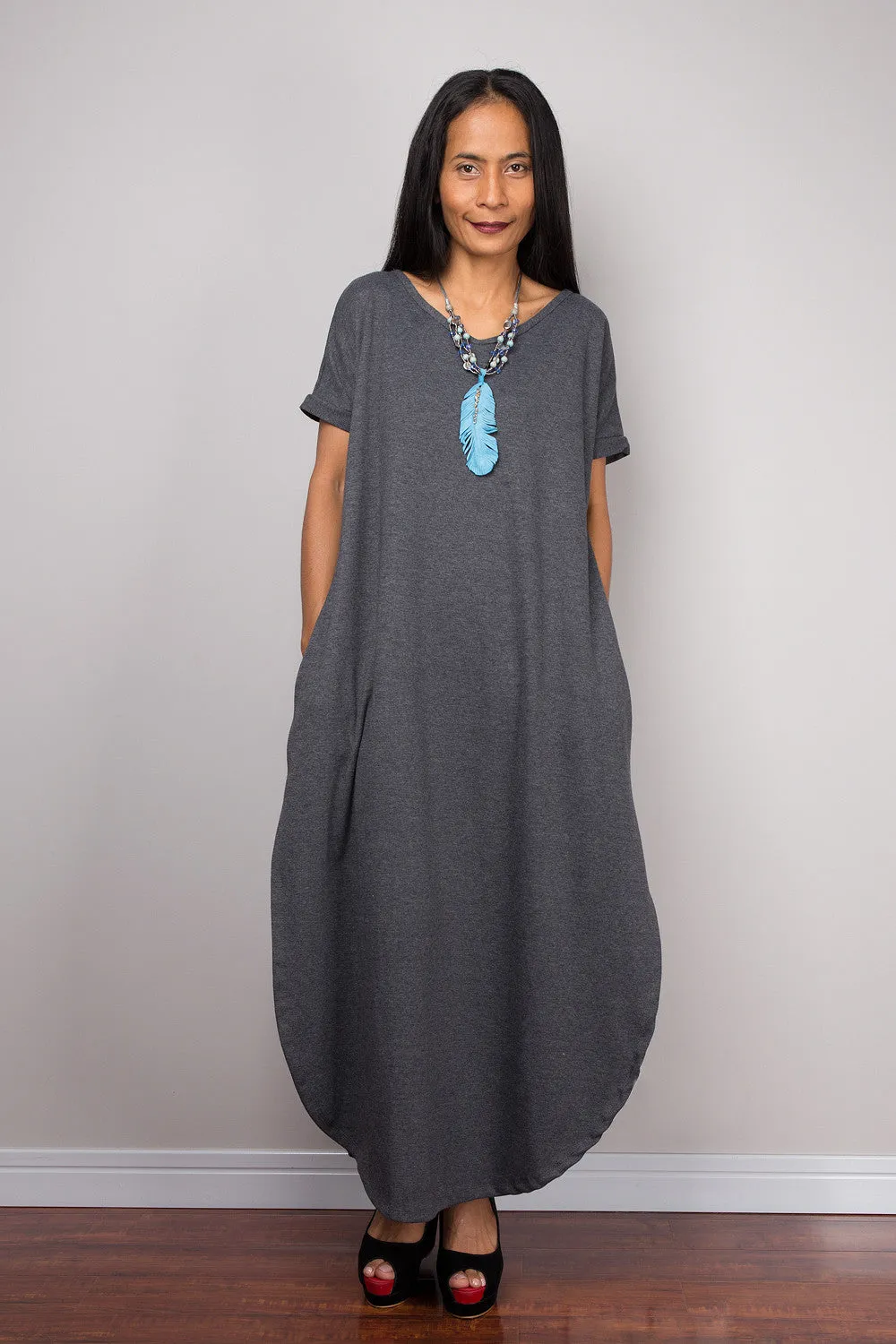 Grey Dress, Loose fit dress, tube dress, a line dress, short sleeve dress, maxi dress, rusty gray dress