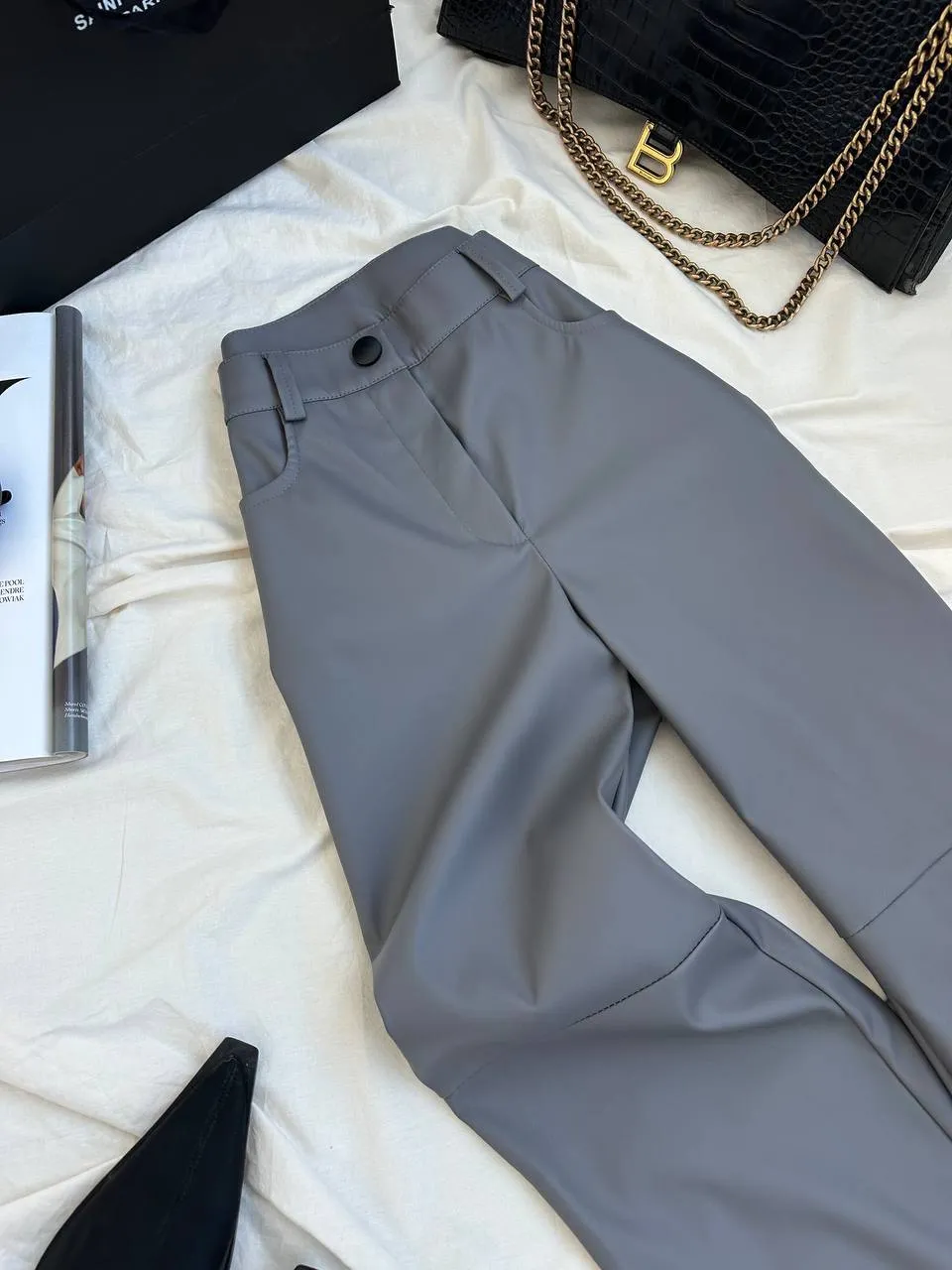 Grey eco-leather trousers “Vega”