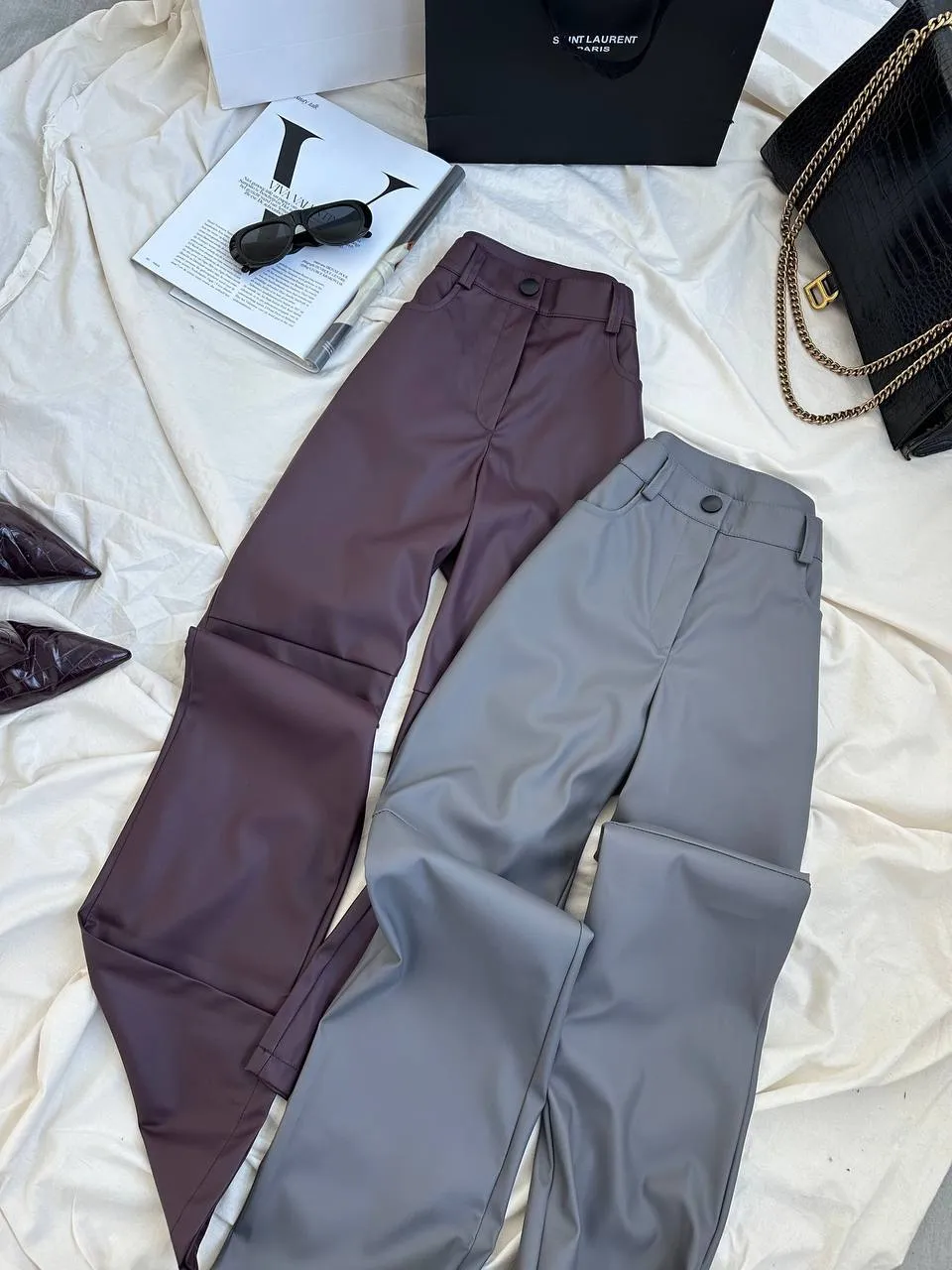 Grey eco-leather trousers “Vega”