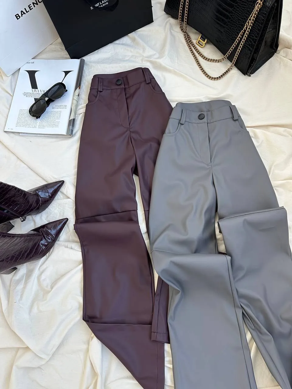 Grey eco-leather trousers “Vega”