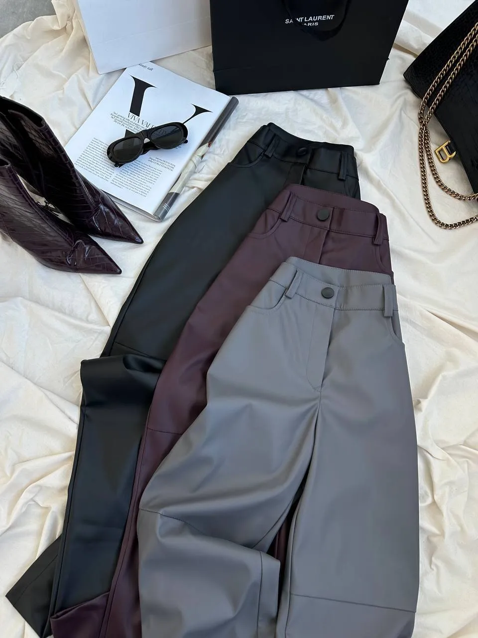 Grey eco-leather trousers “Vega”