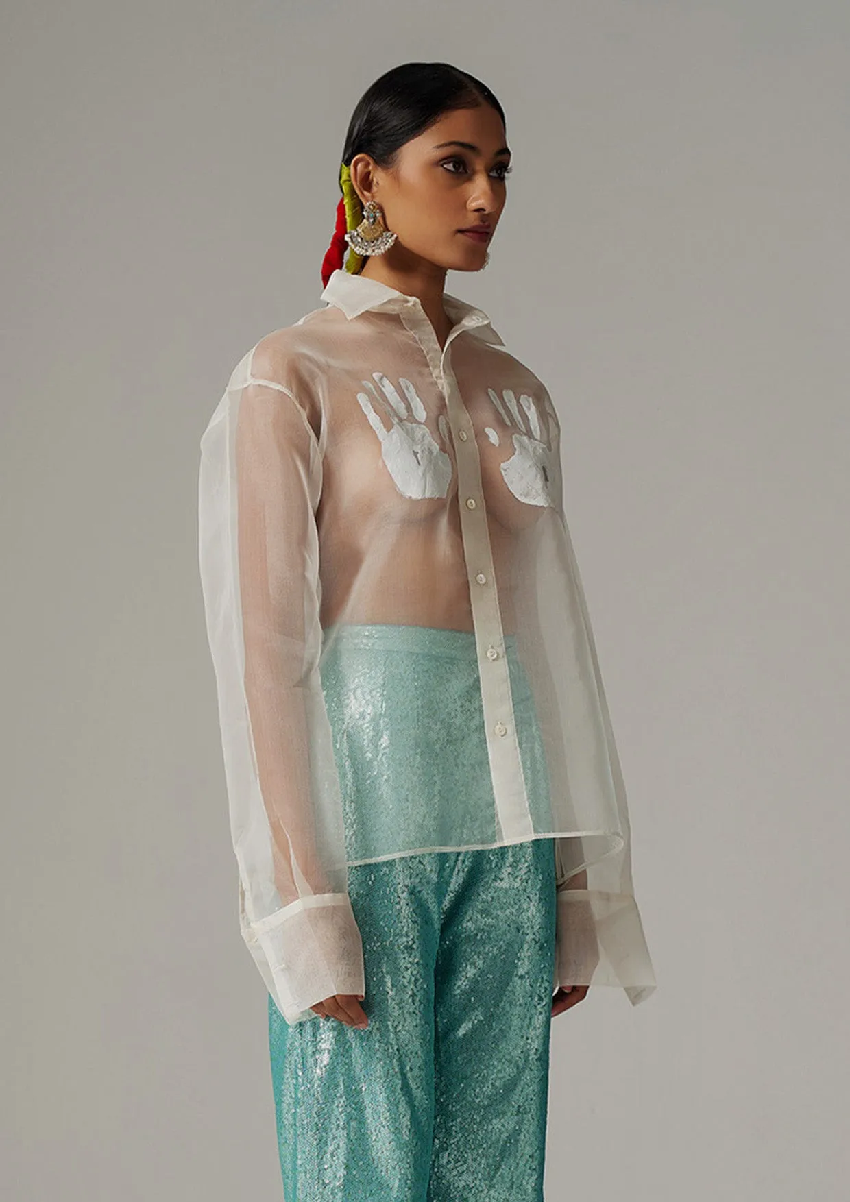 Hand-Painted Sheer Silk Organza Shirt