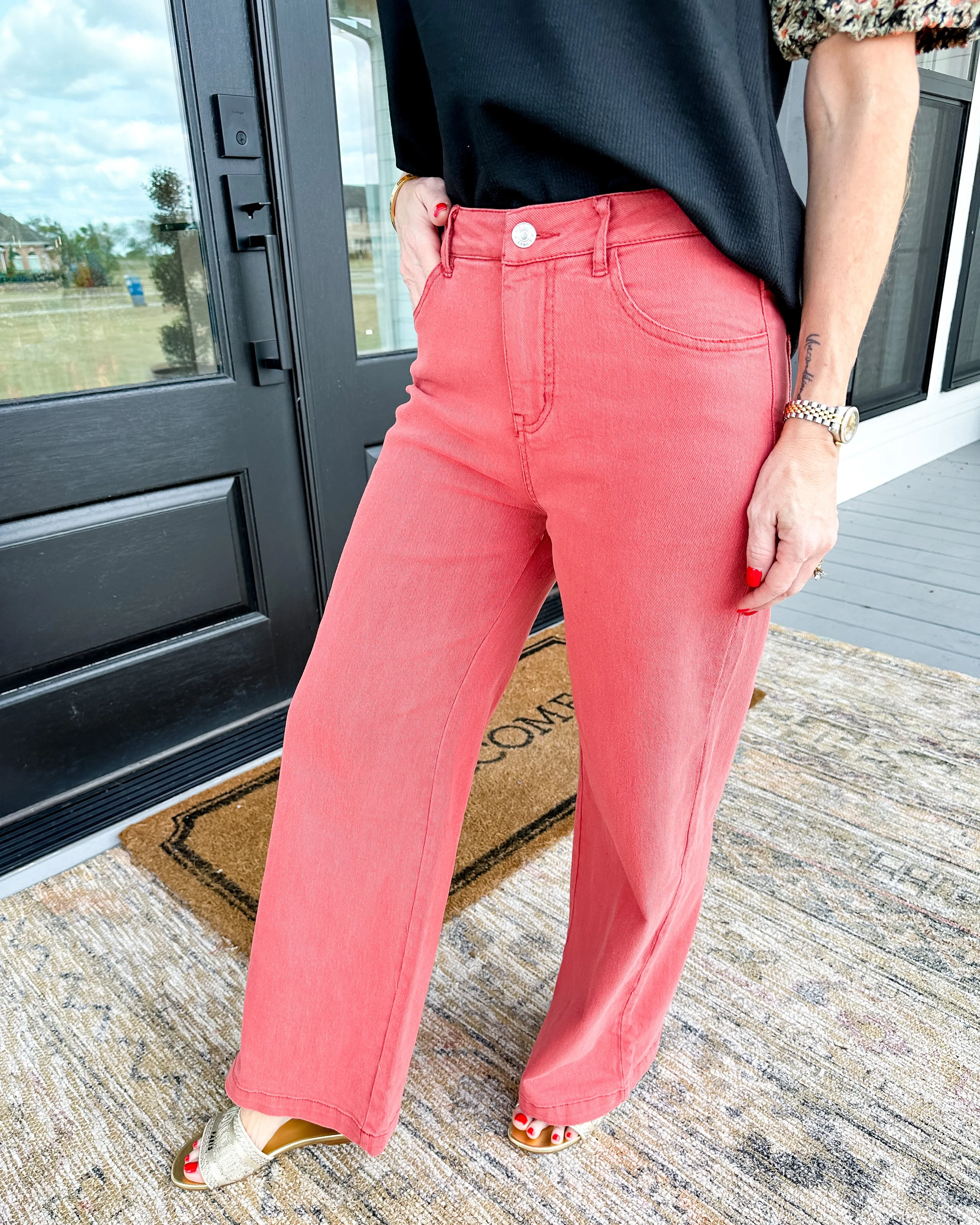 High Waisted Wide Leg Pants in Rust