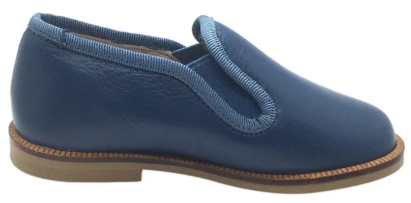 Hoo Shoes Boy's Navy Smooth Leather Smoking Loafer Flats