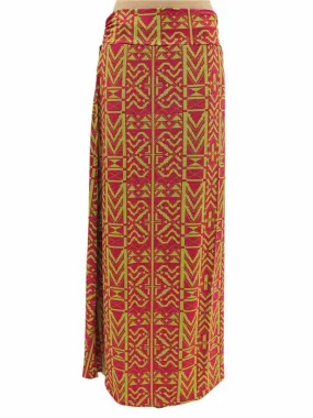 Hot Pink & Yellow Aztec Print Fold-Over Maxi Skirt Size Medium