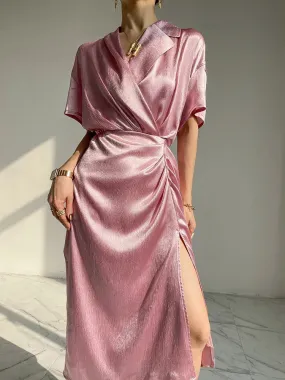 HUANZI custom designer high-end glossy silky elegant dress -Diana Crystal Pink