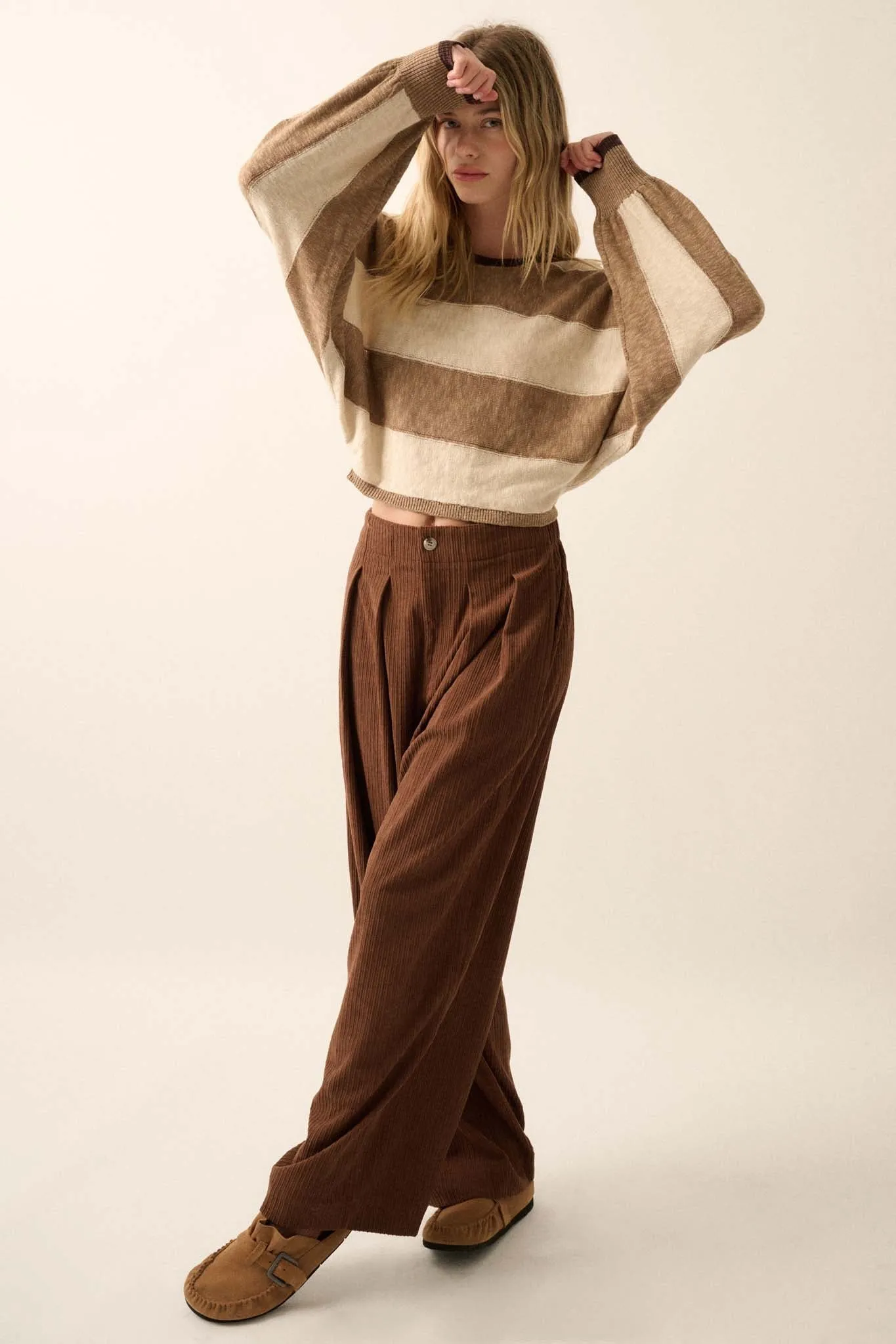 Into the Groove Pleated Wide-Leg Corduroy Pants