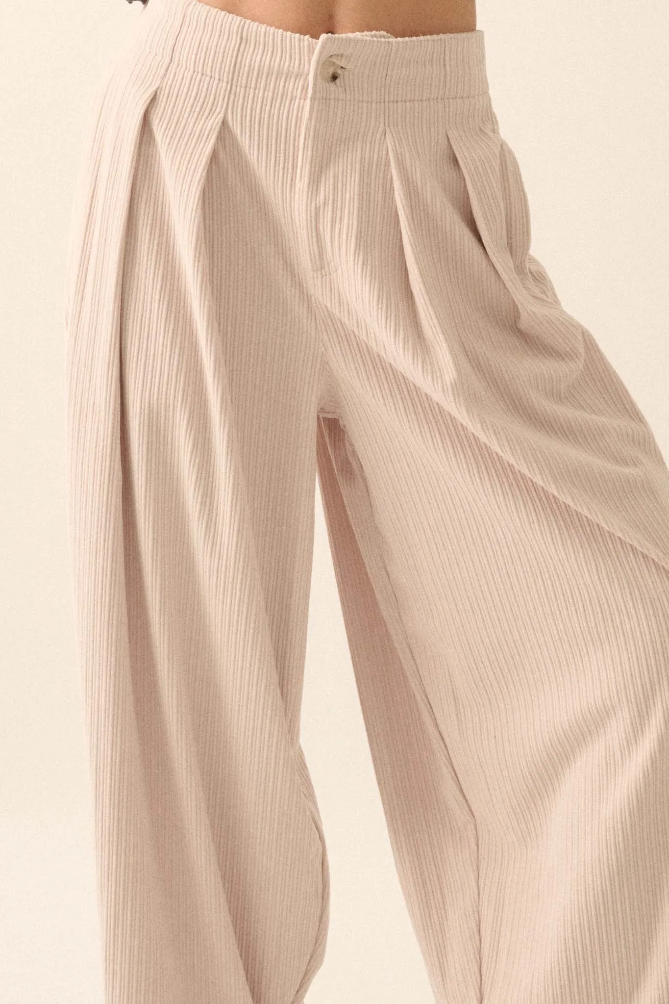 Into the Groove Pleated Wide-Leg Corduroy Pants