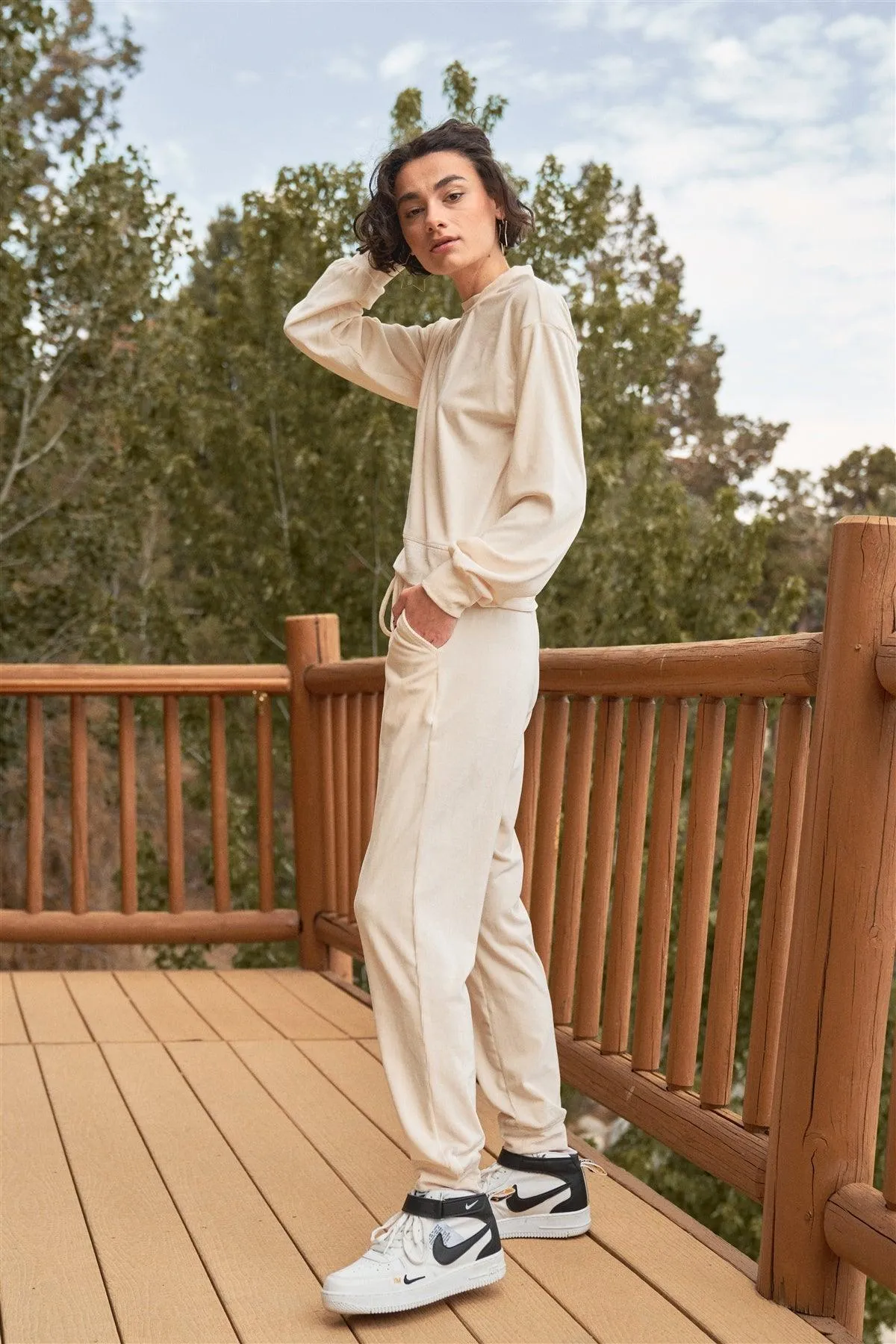 Ivory Corduroy High-Waisted Pants