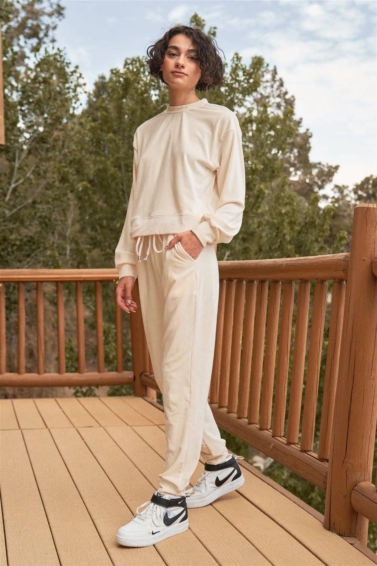 Ivory Corduroy High-Waisted Pants