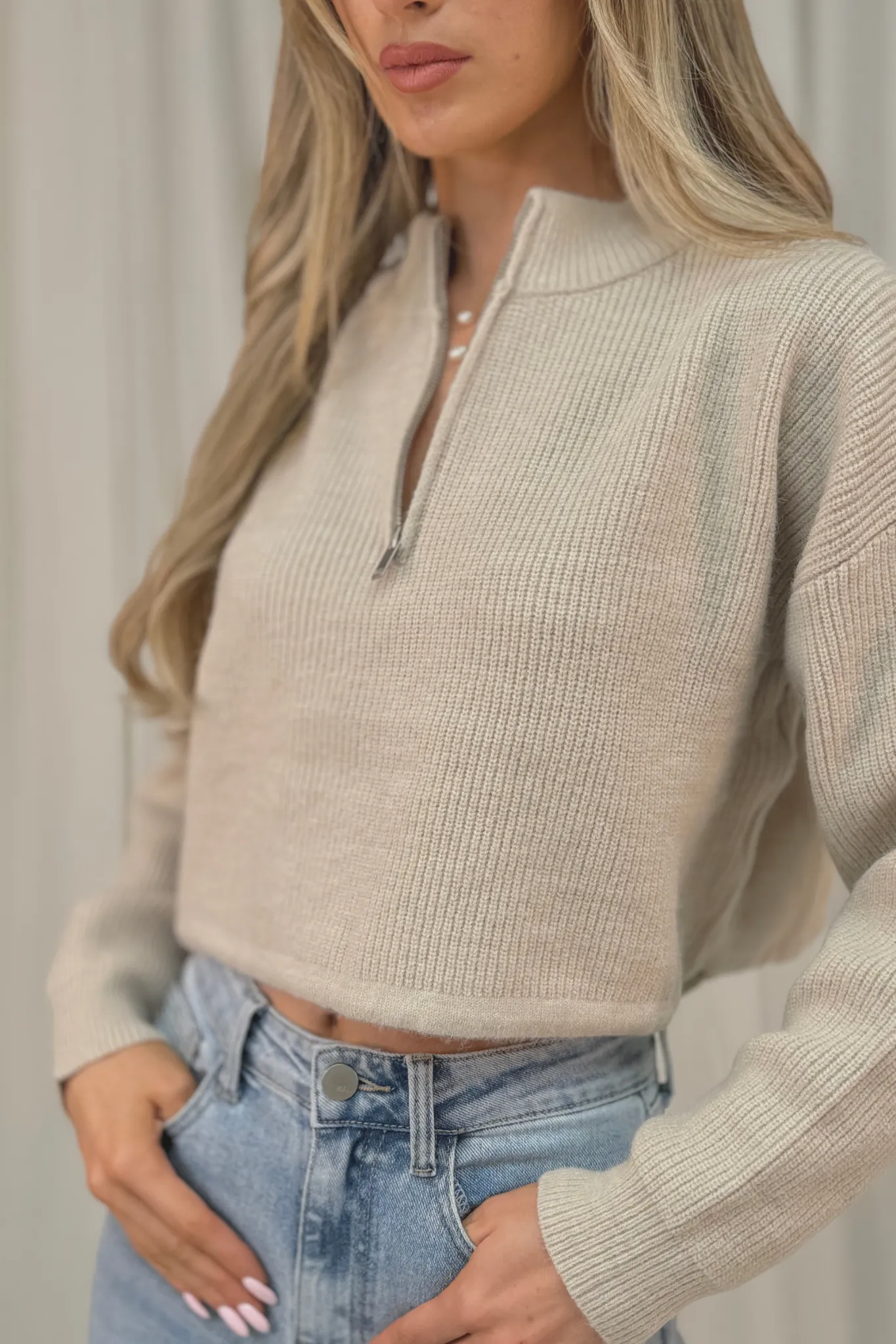 Jane Half Zip Jumper In Neutral