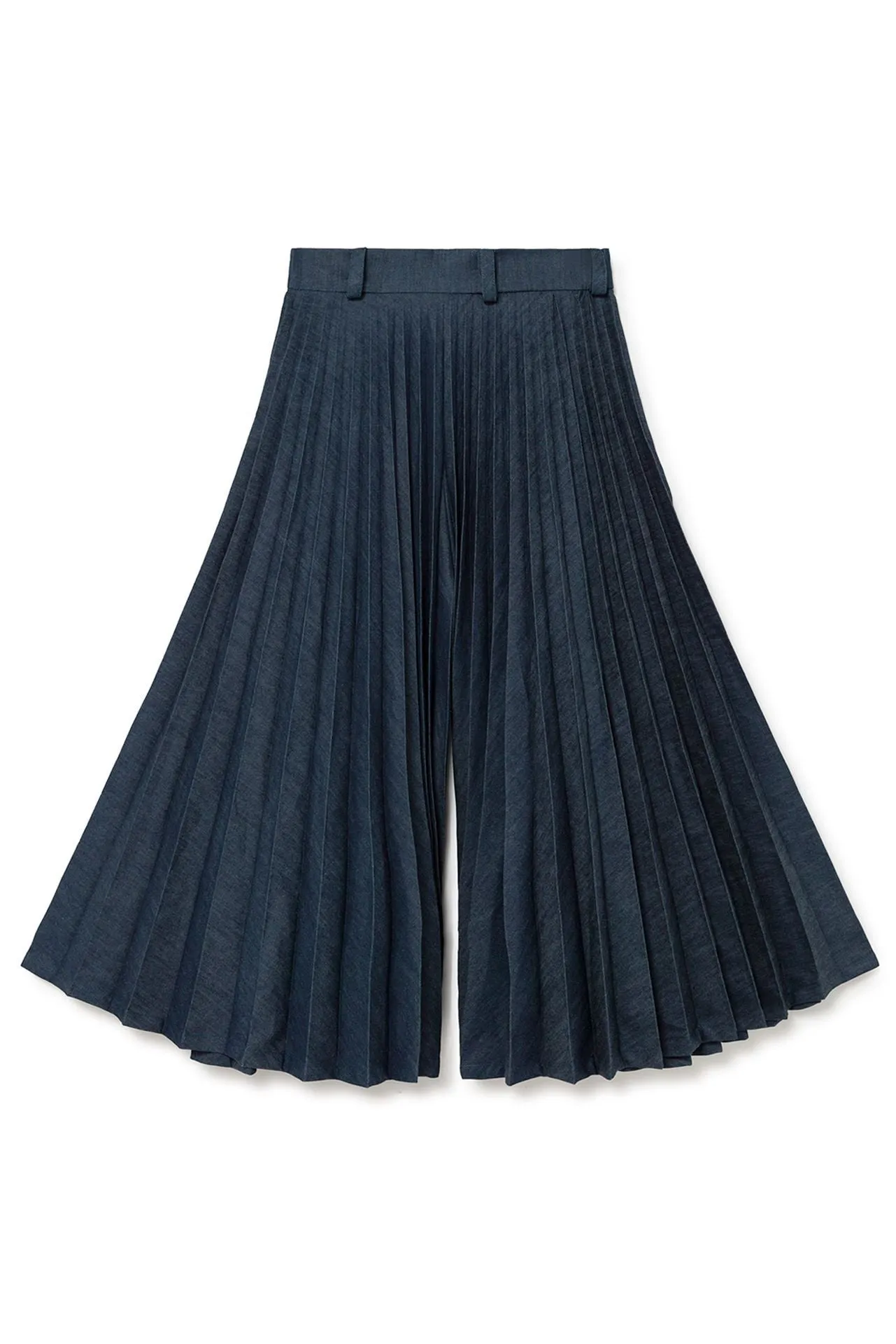 Jeans Coat and Pleated Midi Skirt