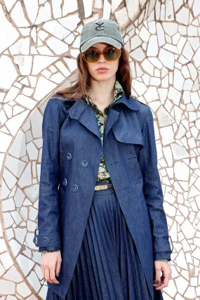 Jeans Coat and Pleated Midi Skirt