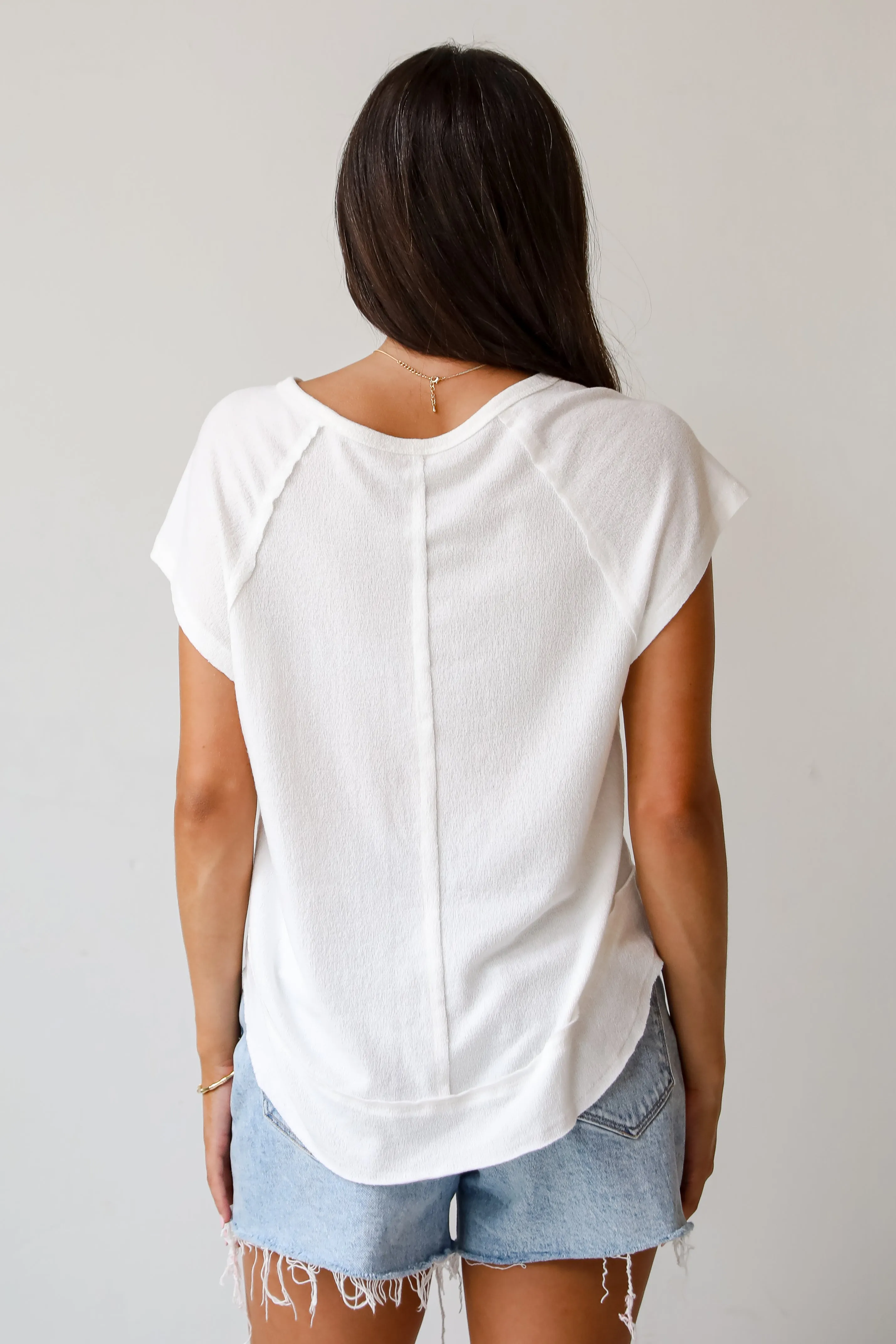 Kaylee White Knit Henley Tee - DU DEAL