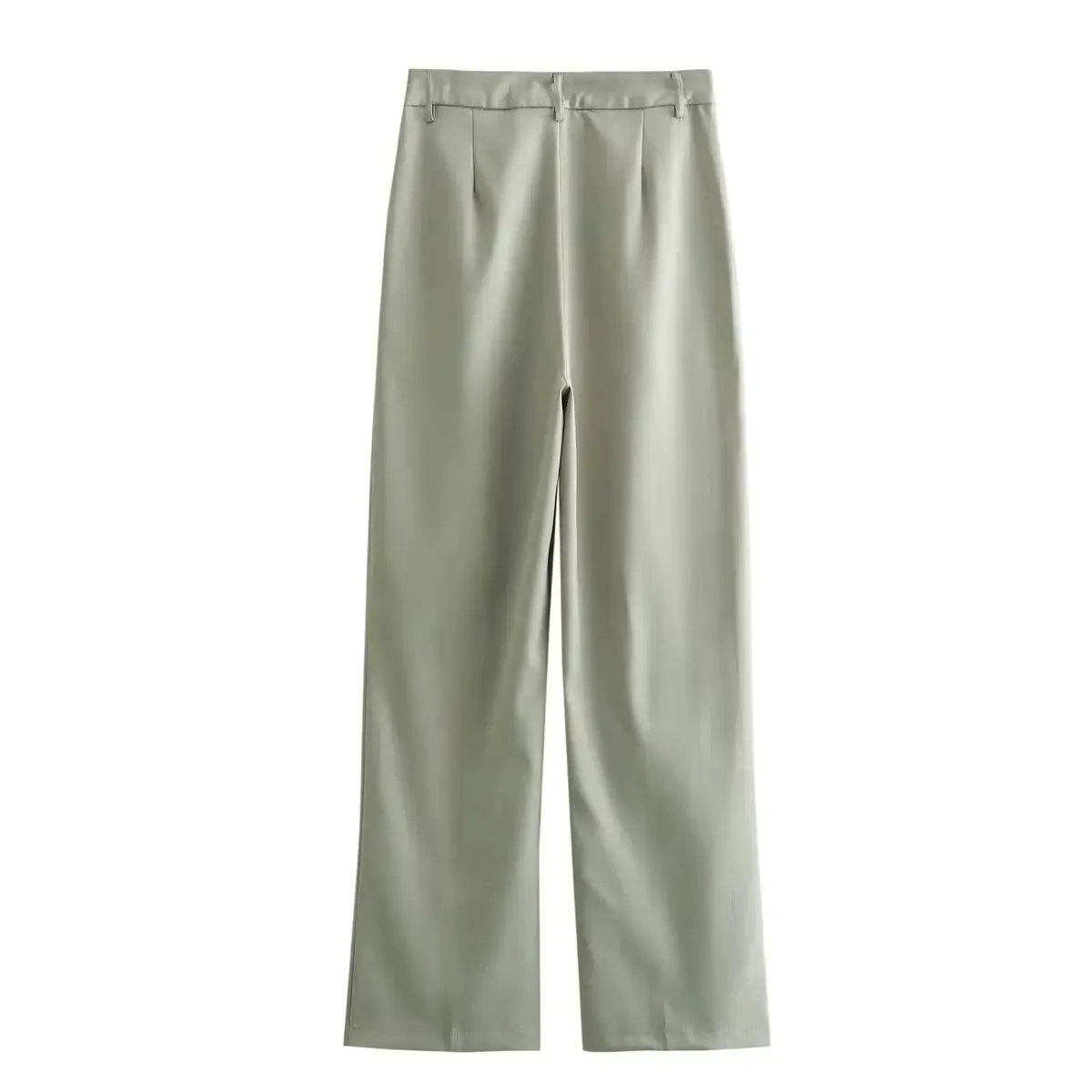 Khaki Tailored Wide-Leg Utility Trousers