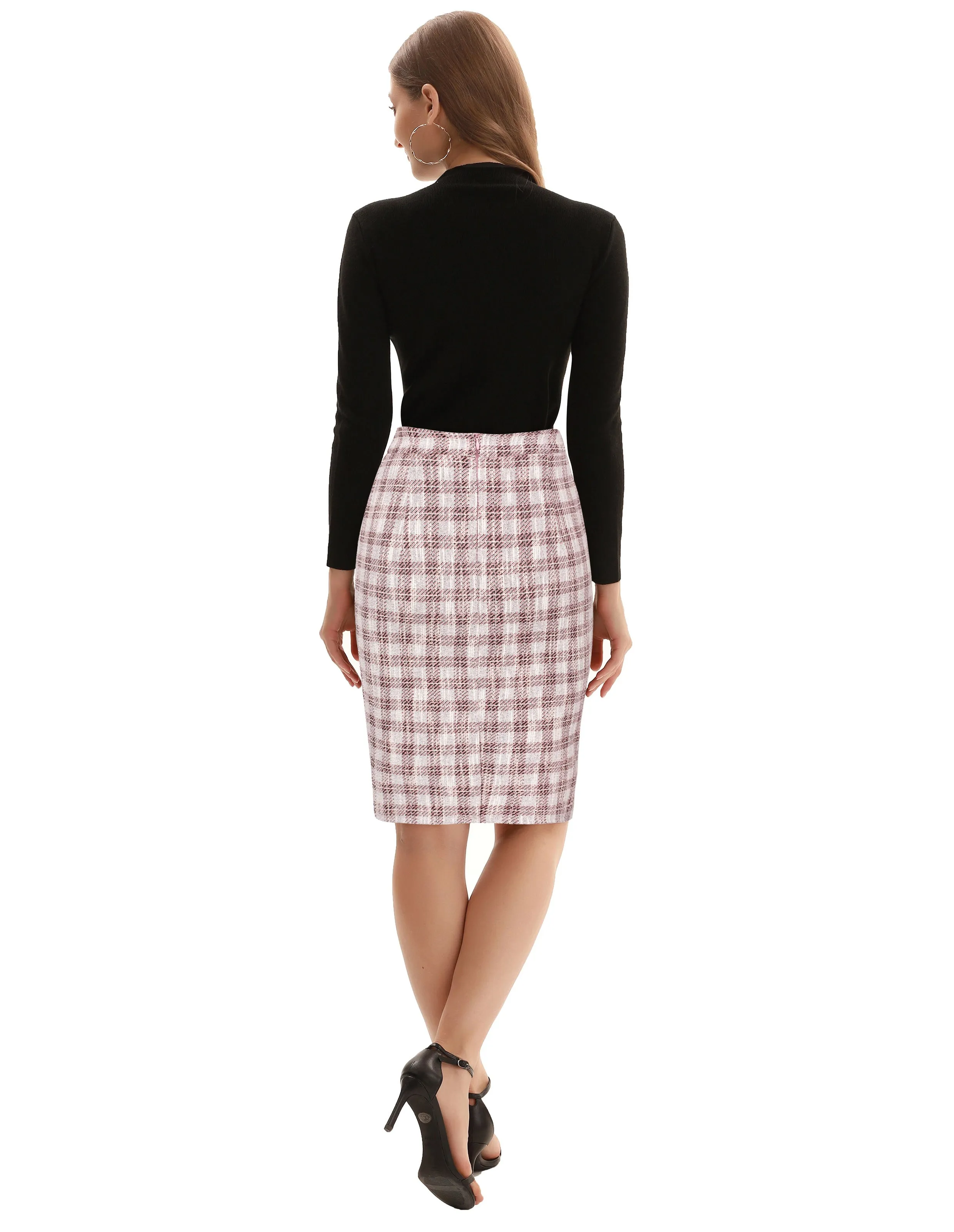 Knee-Length Pencil Skirt High Waist Back Split Hips-Wrapped Stretchy