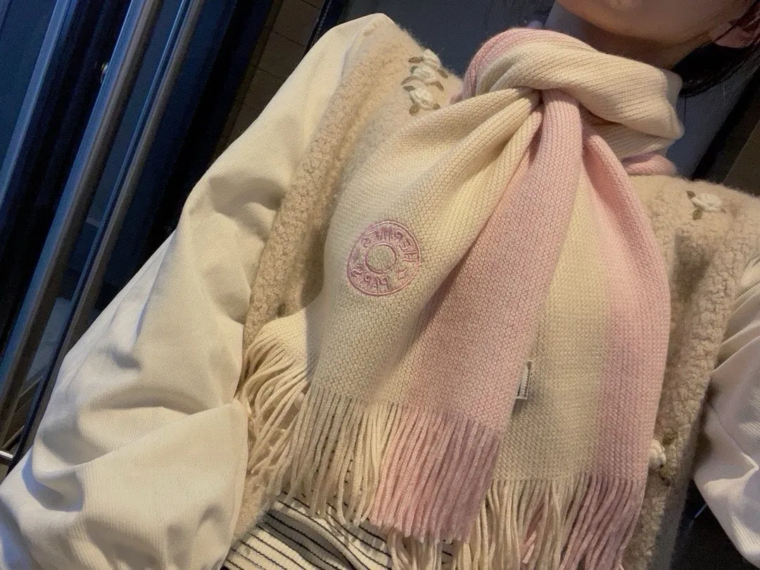 KNIT SCARF 180 IN LIGHT PINK MIX WHITE CASHMERE